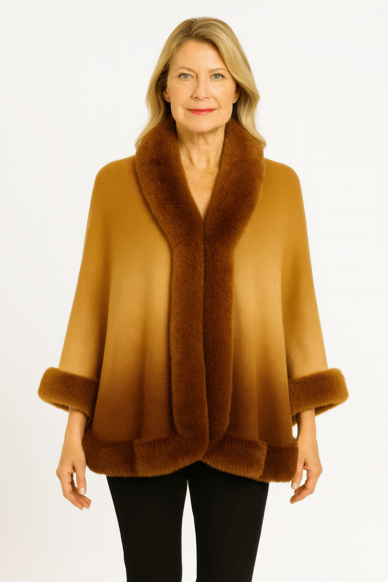 Ombre Faux Fur Trim Cape Wrap - Flip Flop Dynasty