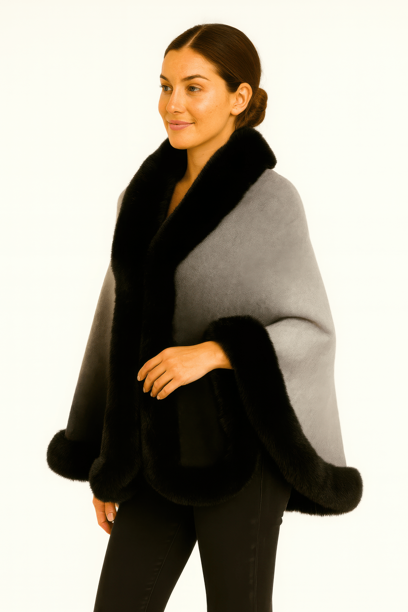 Ombre Faux Fur Trim Cape Wrap - Flip Flop Dynasty