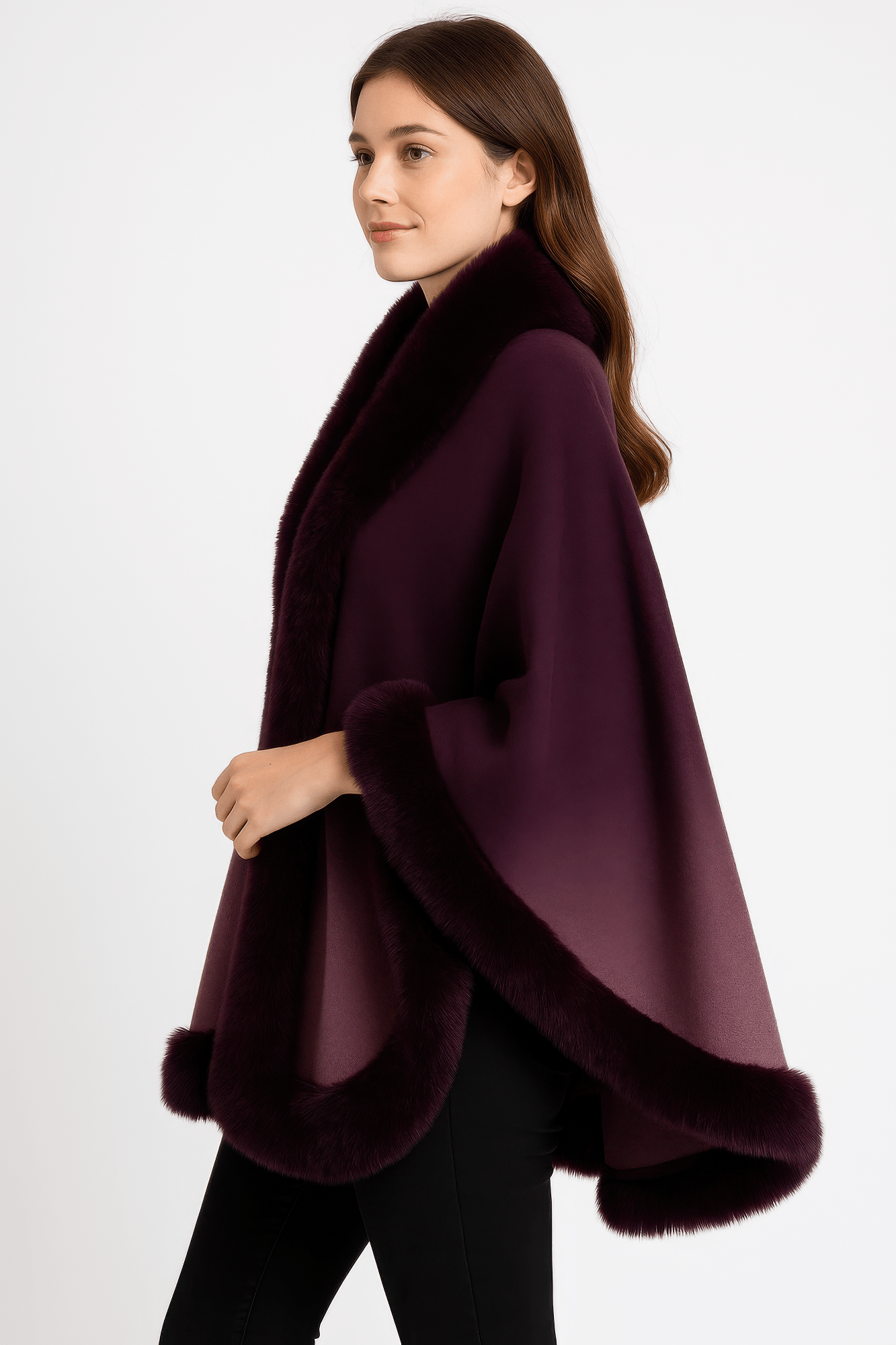 Ombre Faux Fur Trim Cape Wrap - Flip Flop Dynasty