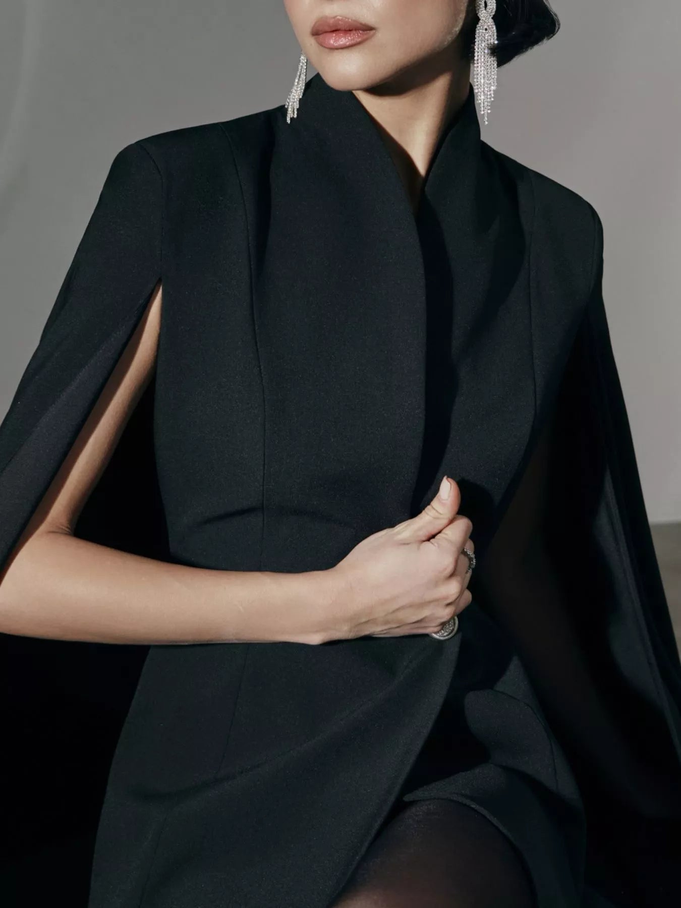 One Button Fitted Mini Blazer Dress with Cape Sleeves - Flip Flop Dynasty