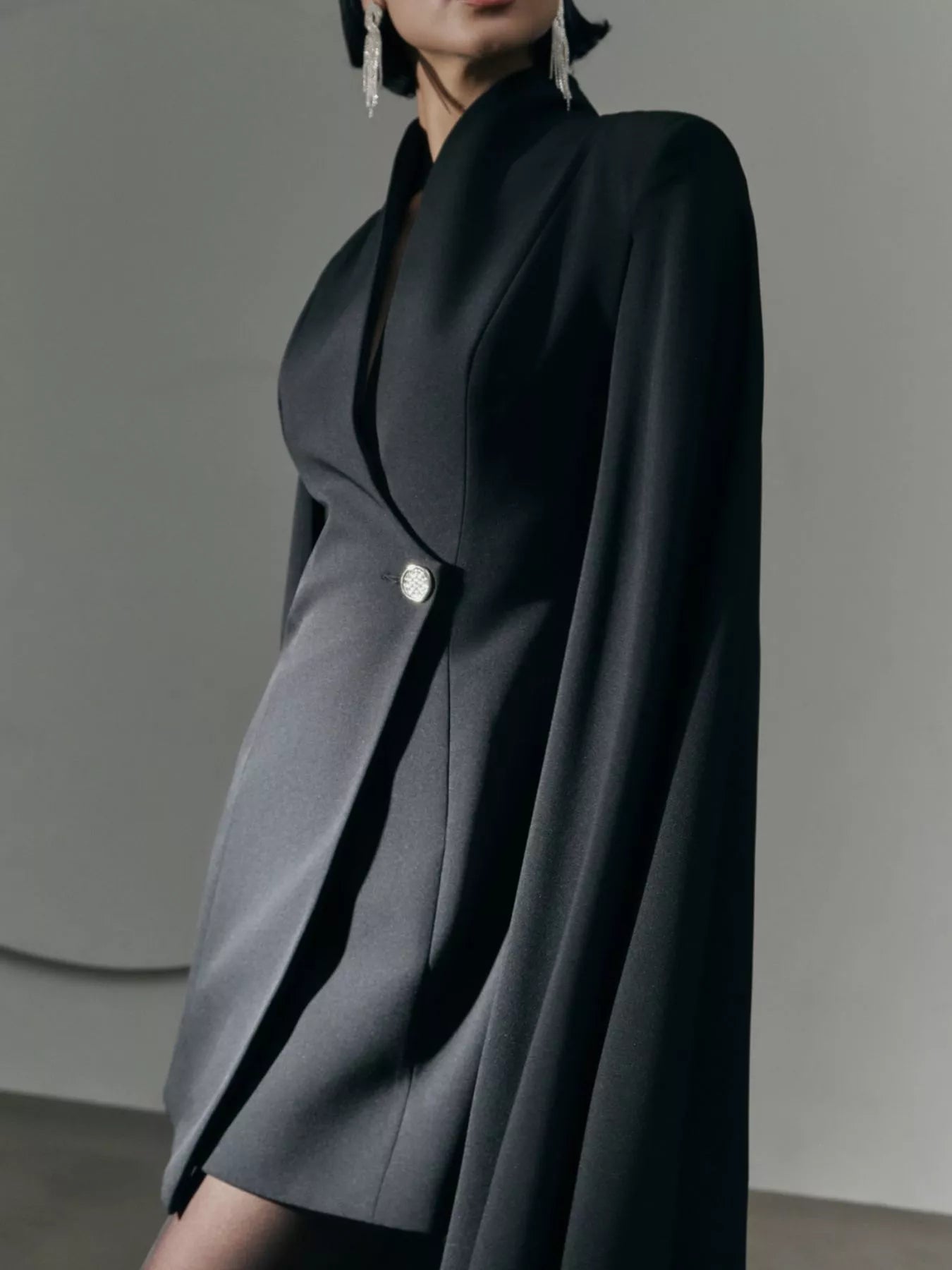 One Button Fitted Mini Blazer Dress with Cape Sleeves - Flip Flop Dynasty