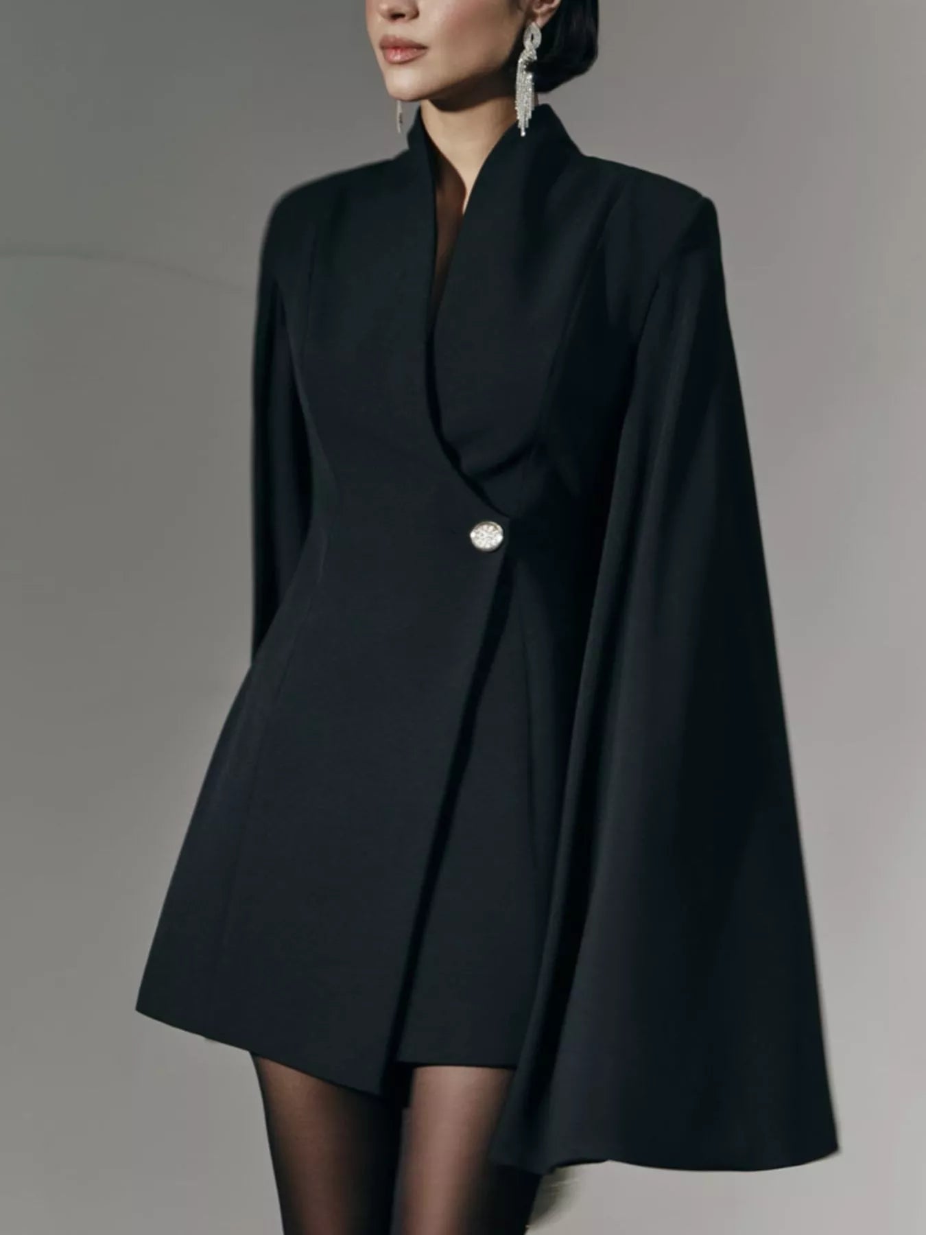 One Button Fitted Mini Blazer Dress with Cape Sleeves - Flip Flop Dynasty