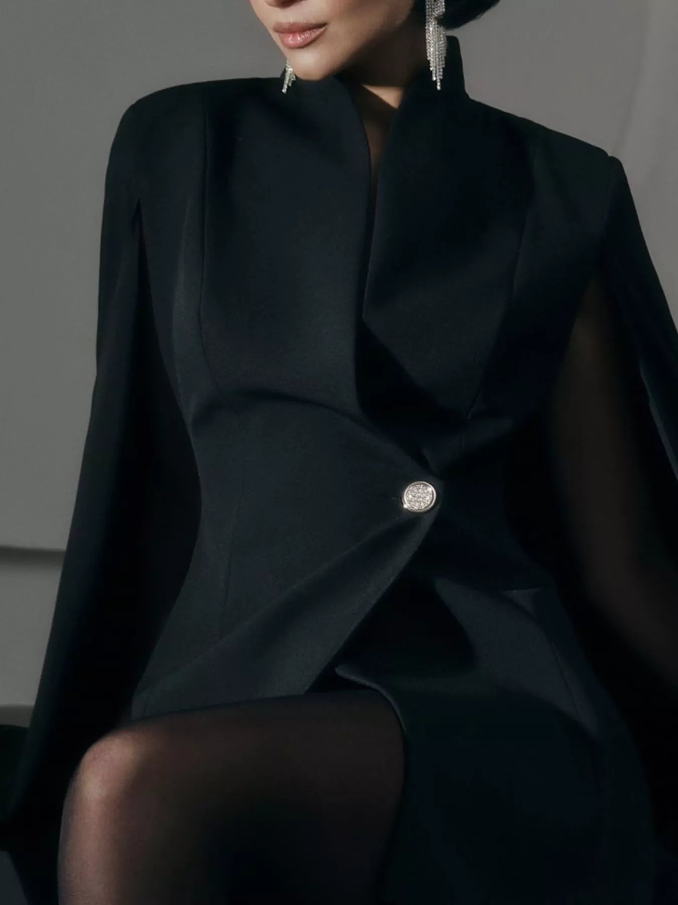 One Button Fitted Mini Blazer Dress with Cape Sleeves - Flip Flop Dynasty