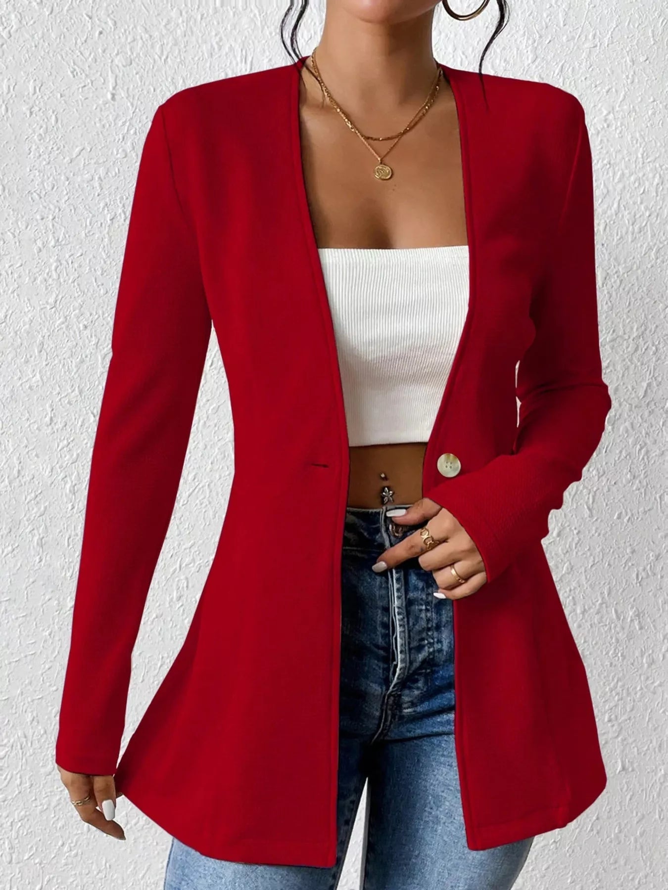 One Button Long Sleeve Blazer - Flip Flop Dynasty