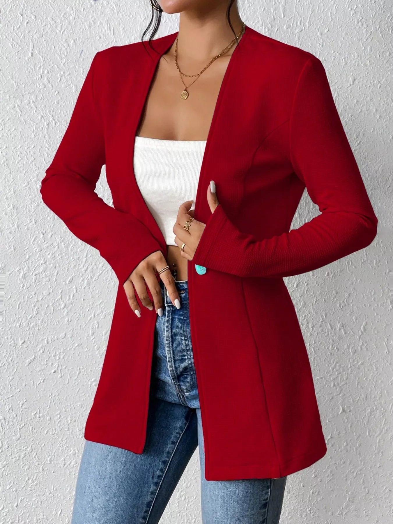One Button Long Sleeve Blazer - Flip Flop Dynasty