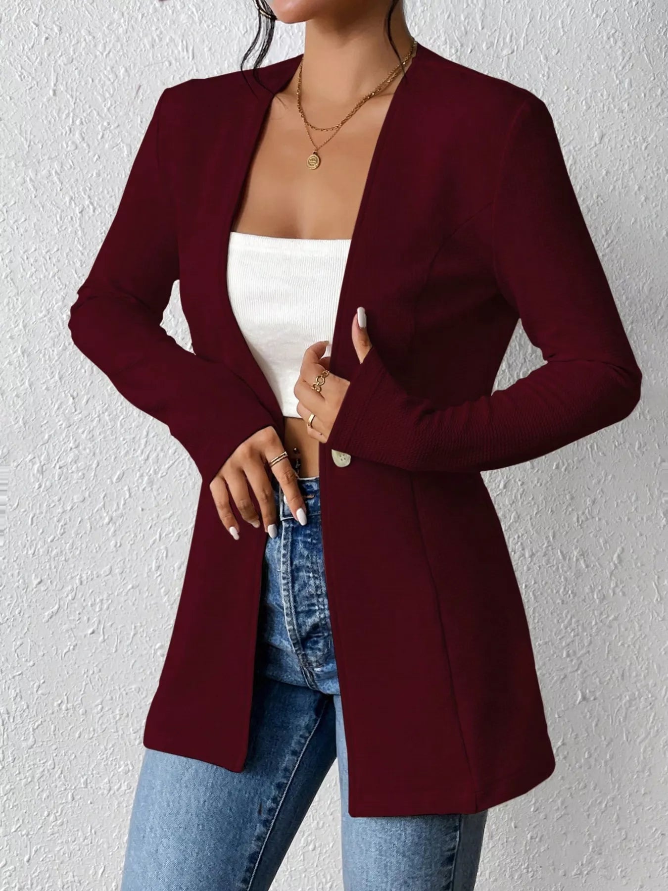 One Button Long Sleeve Blazer - Flip Flop Dynasty