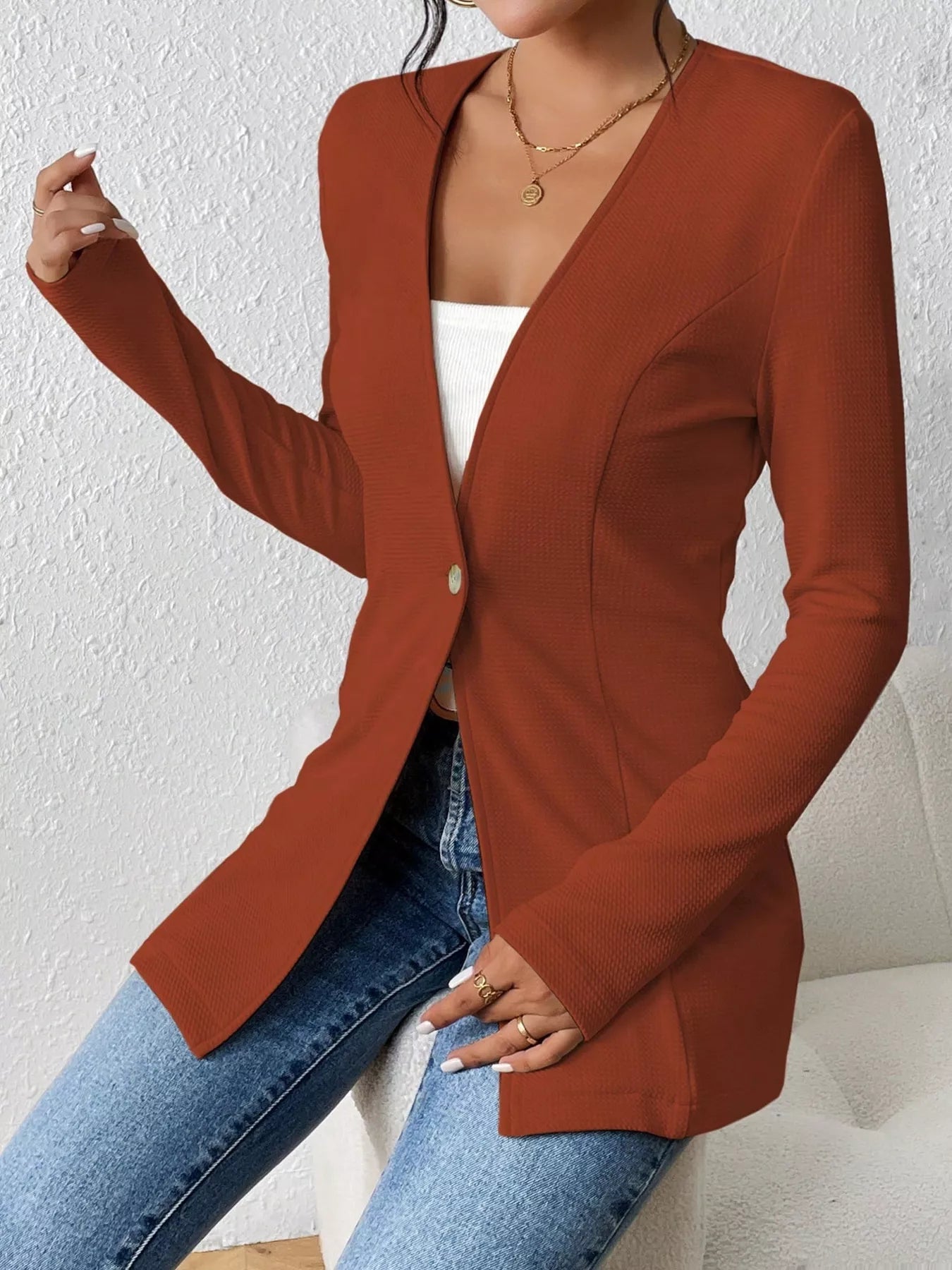 One Button Long Sleeve Blazer - Flip Flop Dynasty