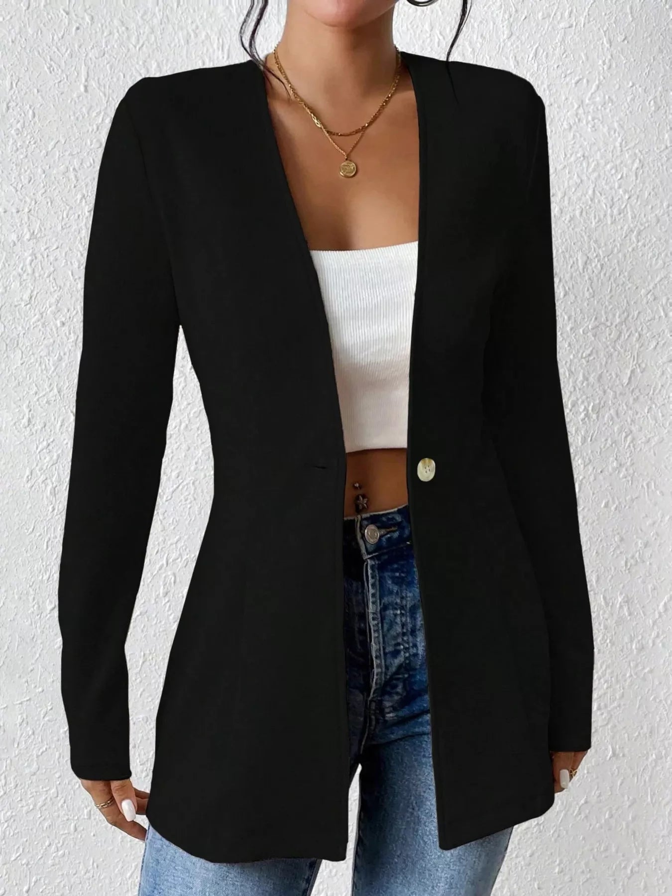 One Button Long Sleeve Blazer - Flip Flop Dynasty
