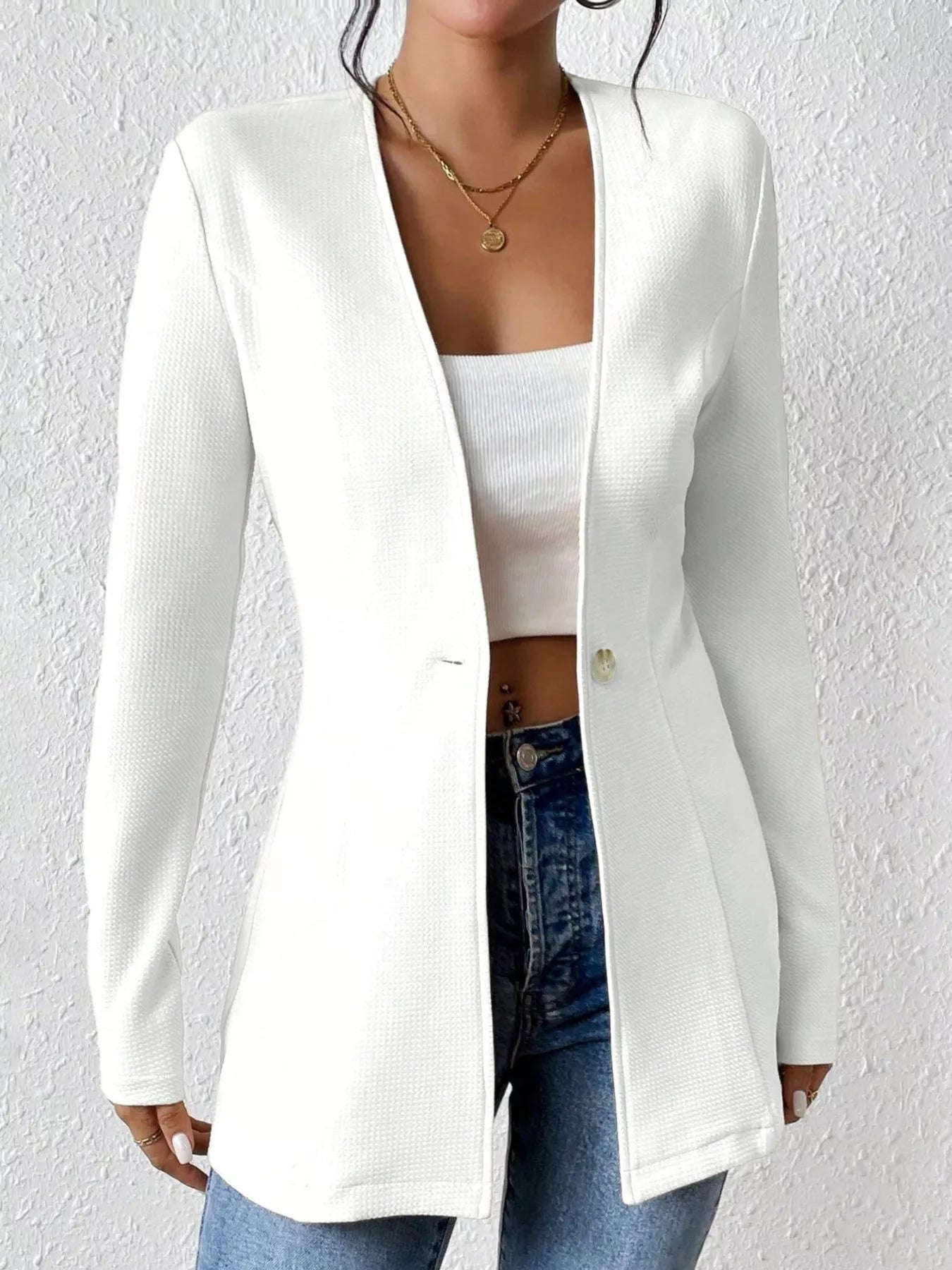 One Button Long Sleeve Blazer - Flip Flop Dynasty