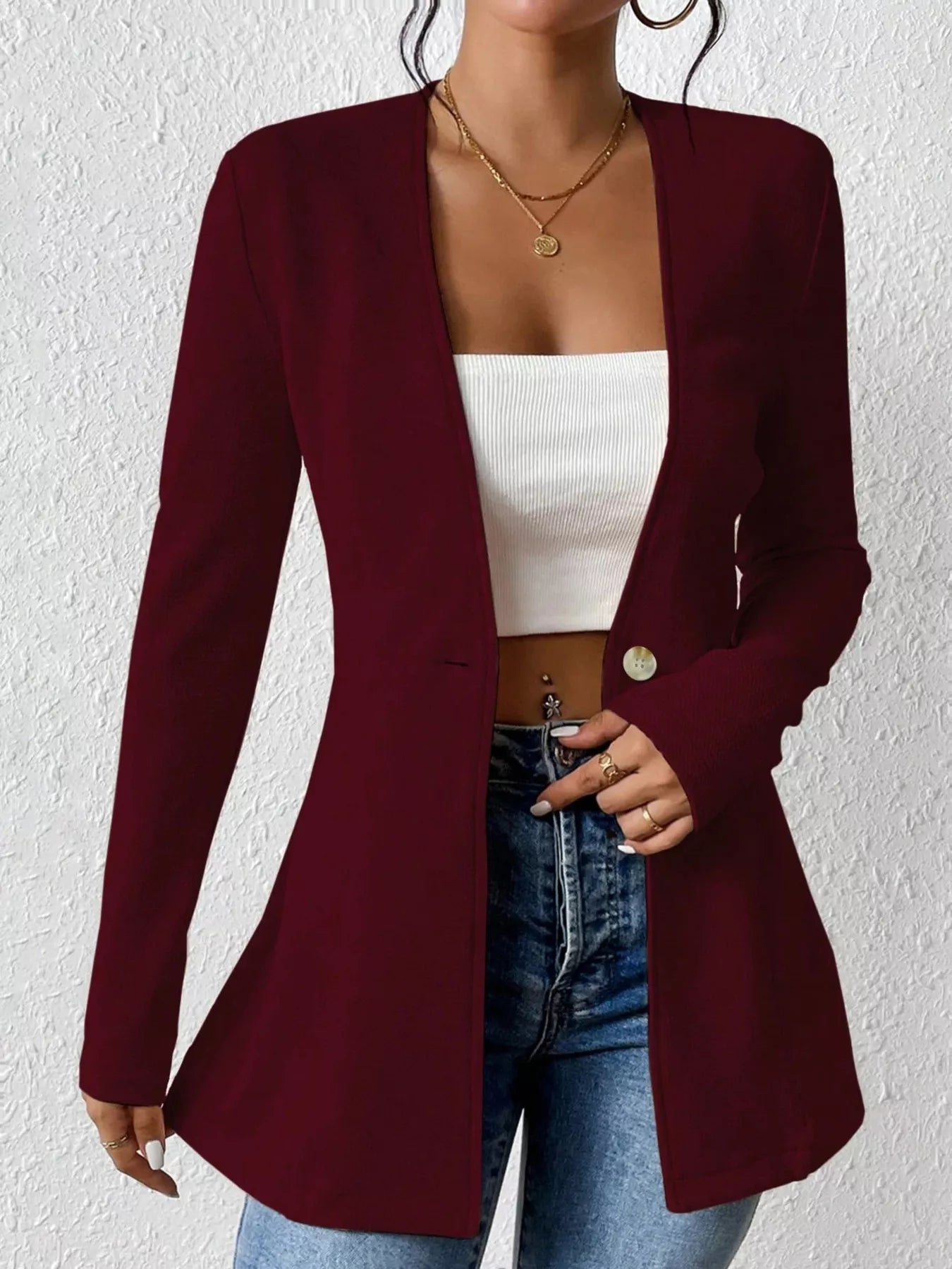 One Button Long Sleeve Blazer - Flip Flop Dynasty