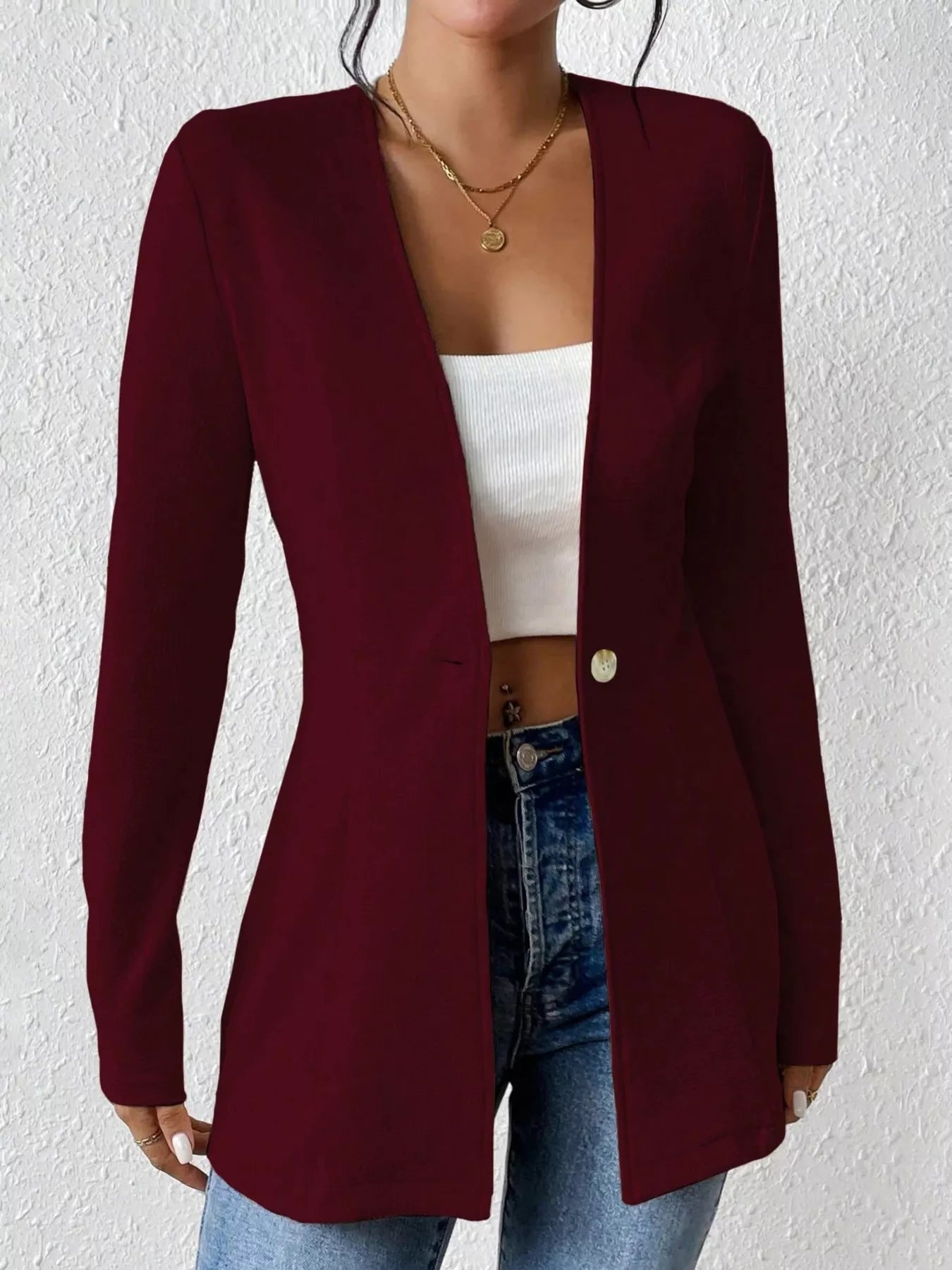 One Button Long Sleeve Blazer - Flip Flop Dynasty