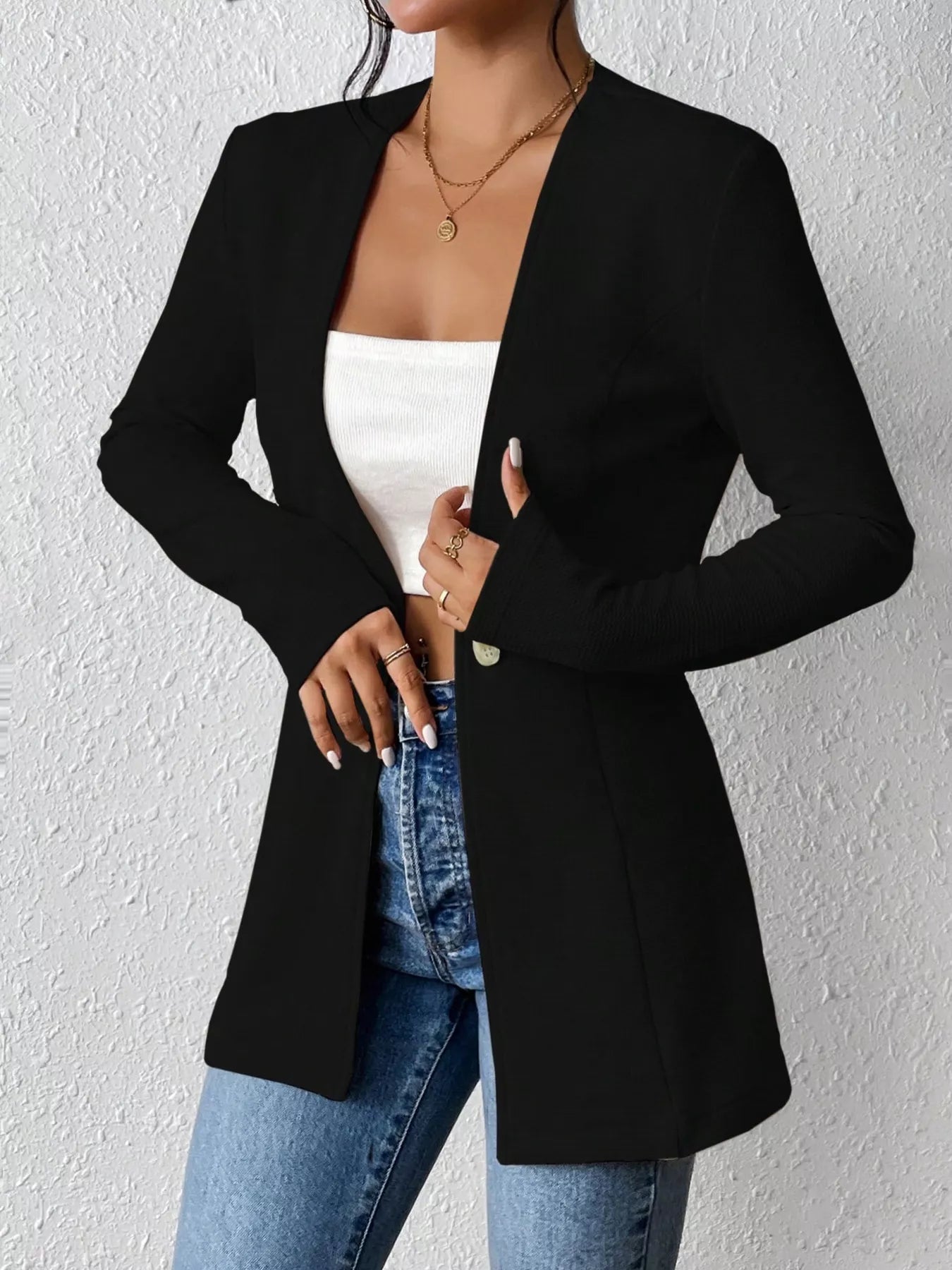 One Button Long Sleeve Blazer - Flip Flop Dynasty