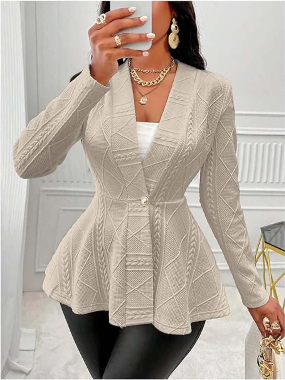 One Button Textured Peplum Cardigan - Flip Flop Dynasty