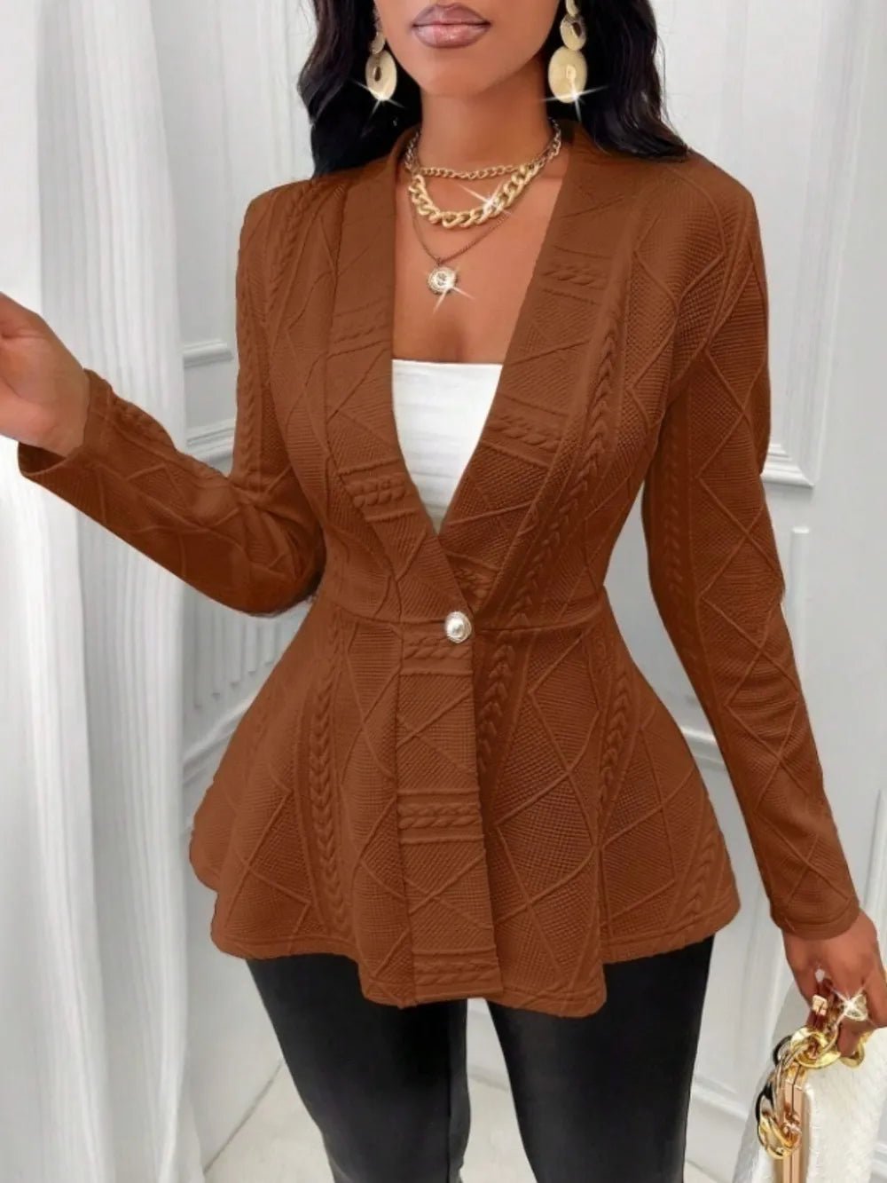 One Button Textured Peplum Cardigan - Flip Flop Dynasty