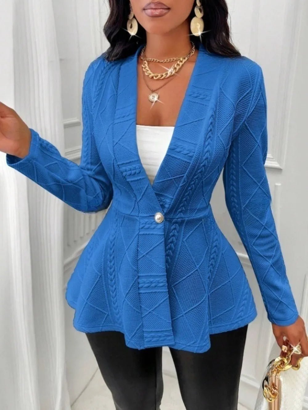 One Button Textured Peplum Cardigan - Flip Flop Dynasty