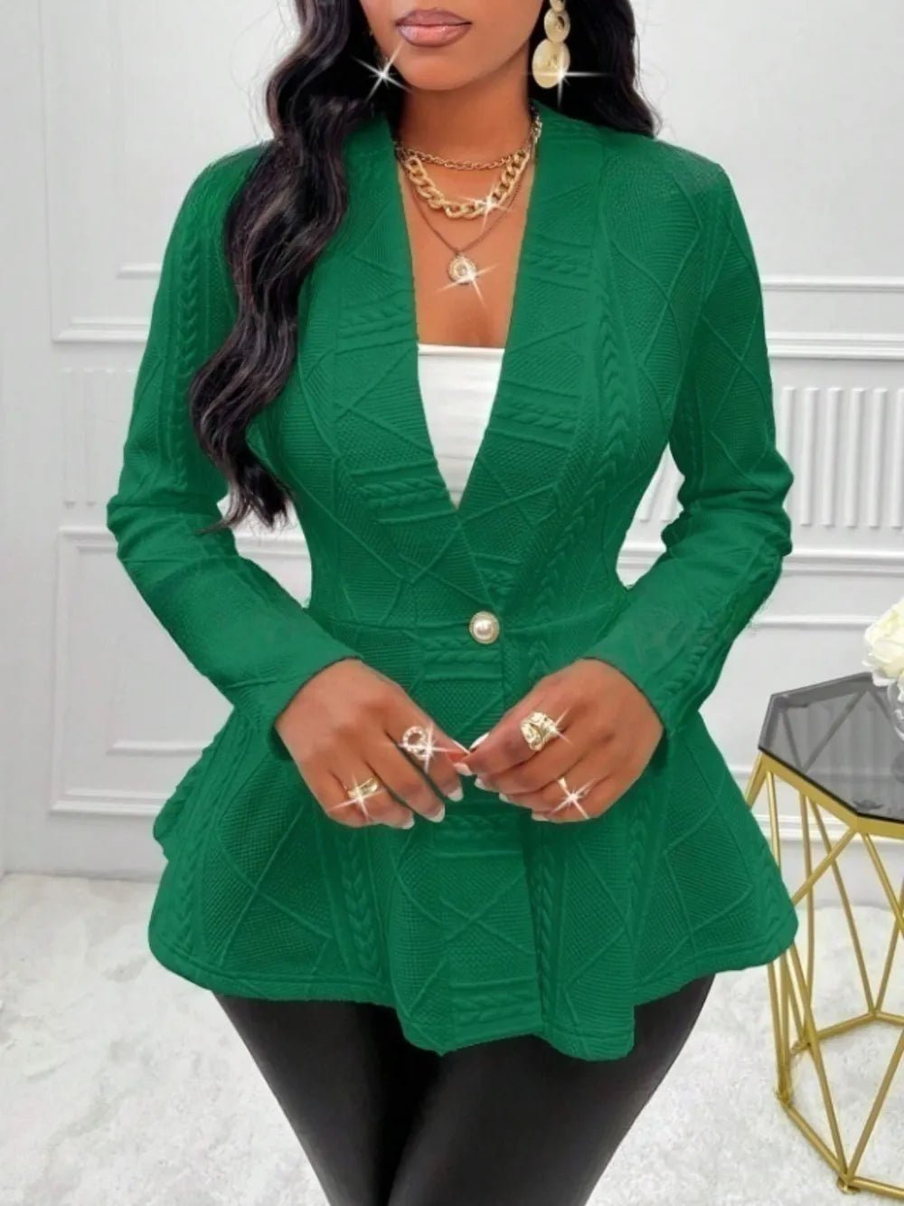 One Button Textured Peplum Cardigan - Flip Flop Dynasty