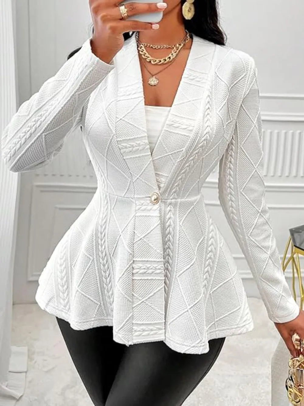 One Button Textured Peplum Cardigan - Flip Flop Dynasty