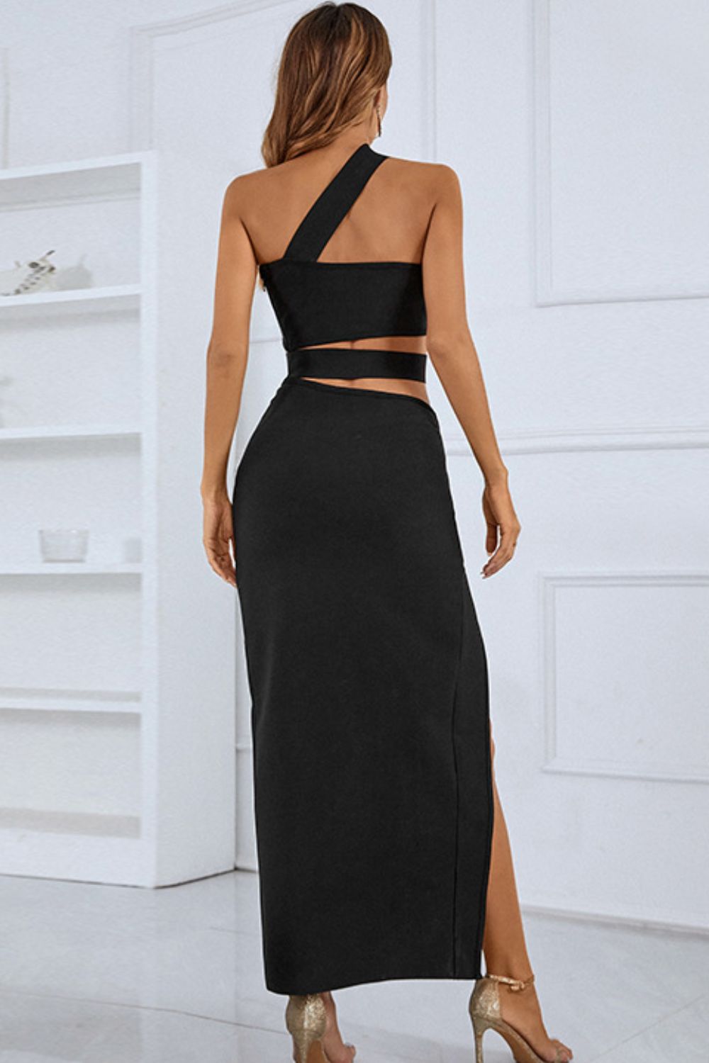 One - Shoulder Cutout Front Split Maxi Dress - Flip Flop Dynasty