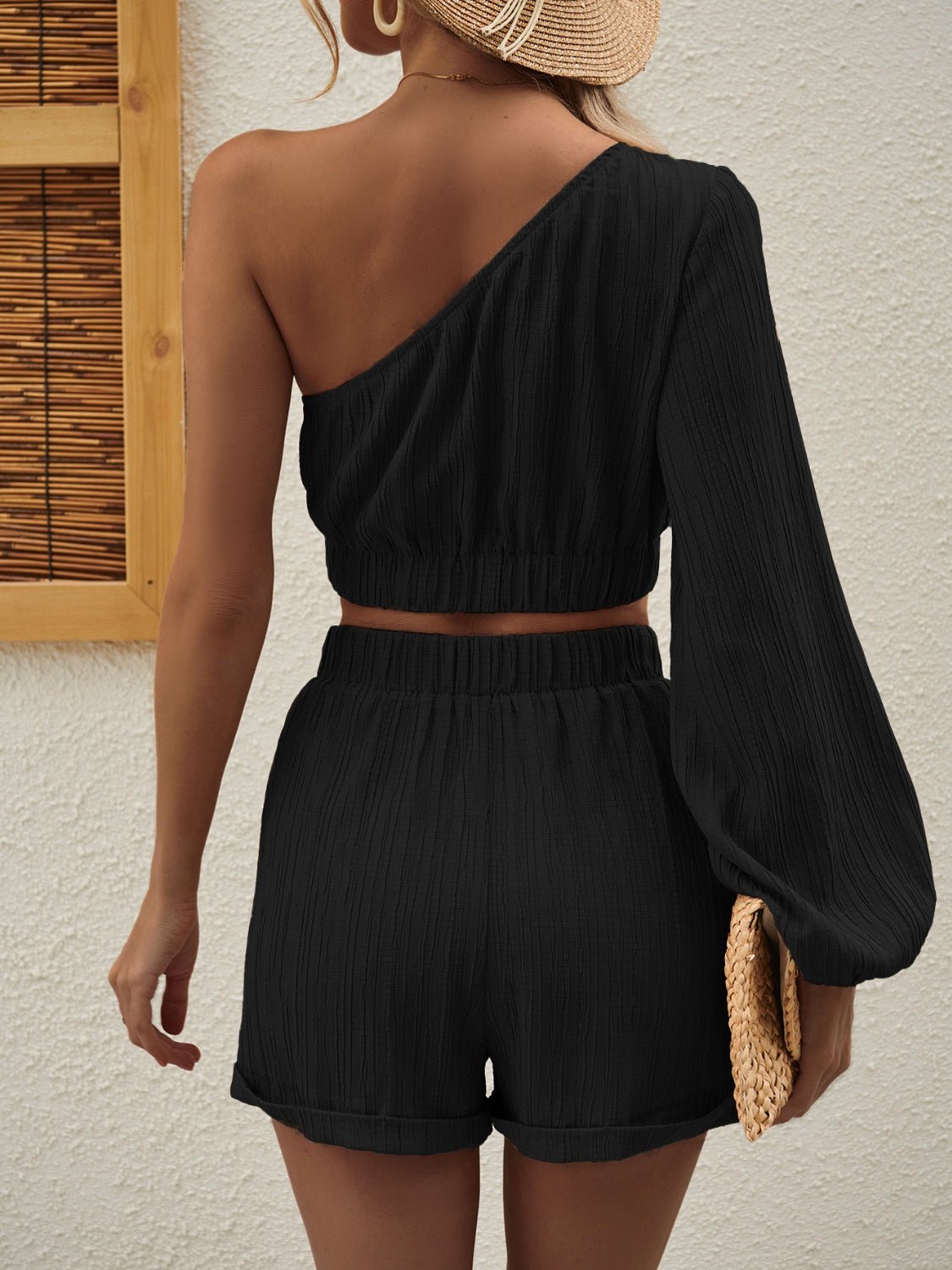 One Shoulder Long Sleeve Top and Shorts Set - Flip Flop Dynasty