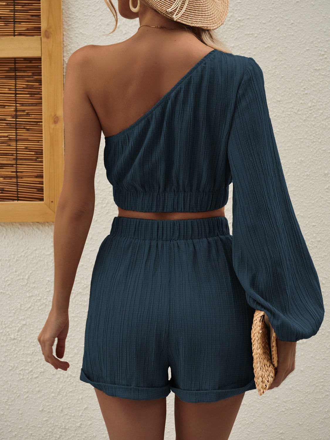 One Shoulder Long Sleeve Top and Shorts Set - Flip Flop Dynasty