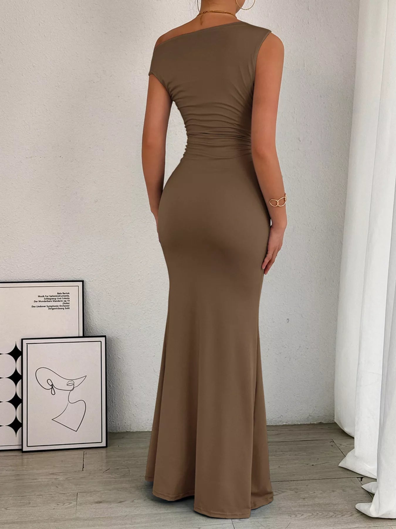 One - Shoulder Ruched Bodycon Maxi Dress - Flip Flop Dynasty