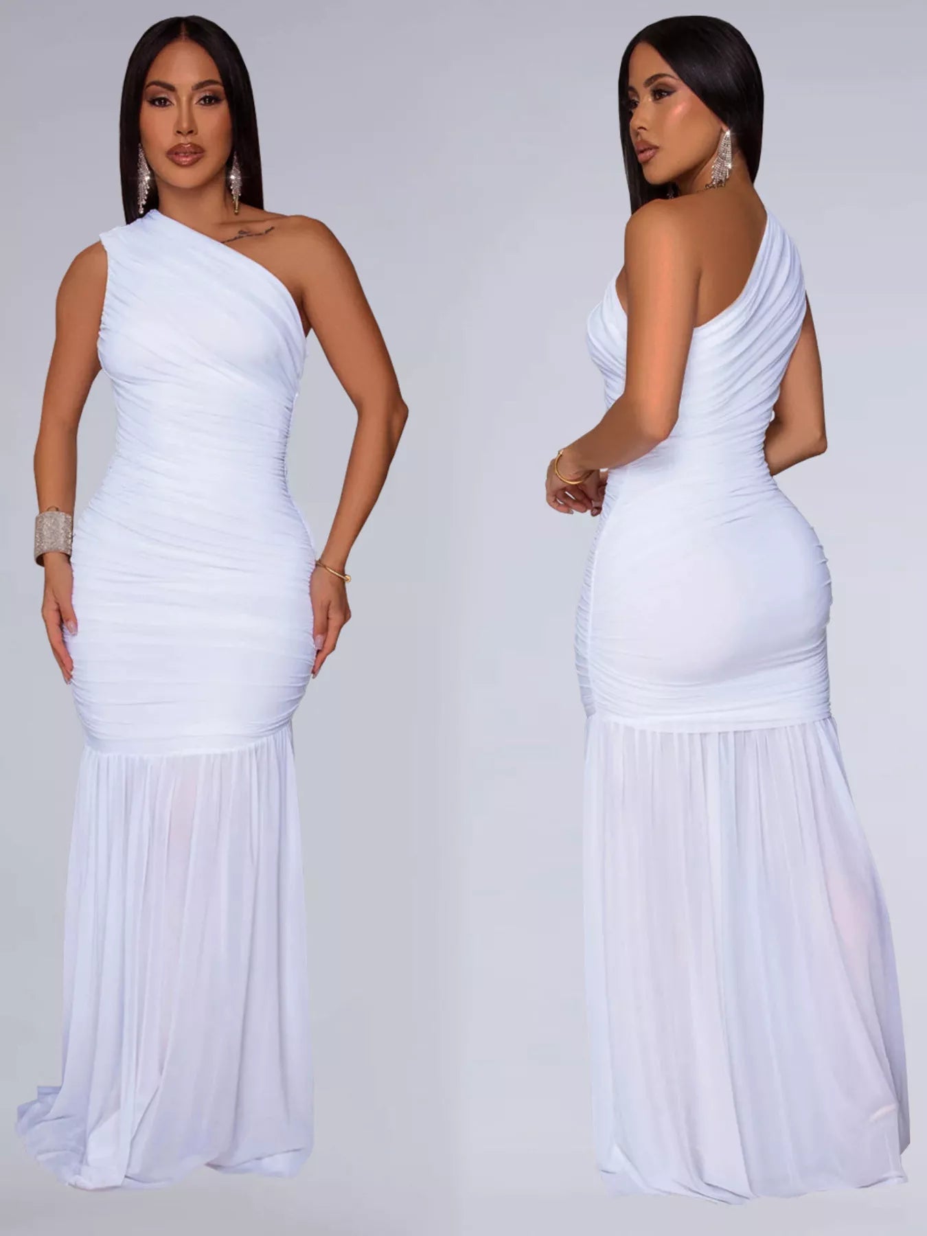 One - Shoulder Ruched Bodycon Maxi Dress - Flip Flop Dynasty