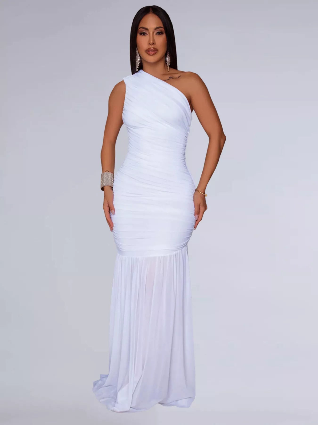 One - Shoulder Ruched Bodycon Maxi Dress - Flip Flop Dynasty