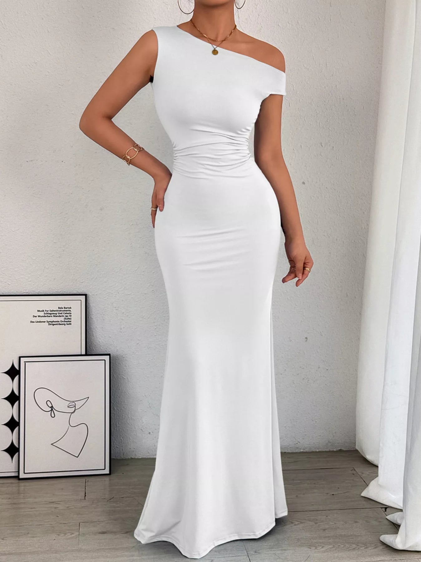 One - Shoulder Ruched Bodycon Maxi Dress - Flip Flop Dynasty