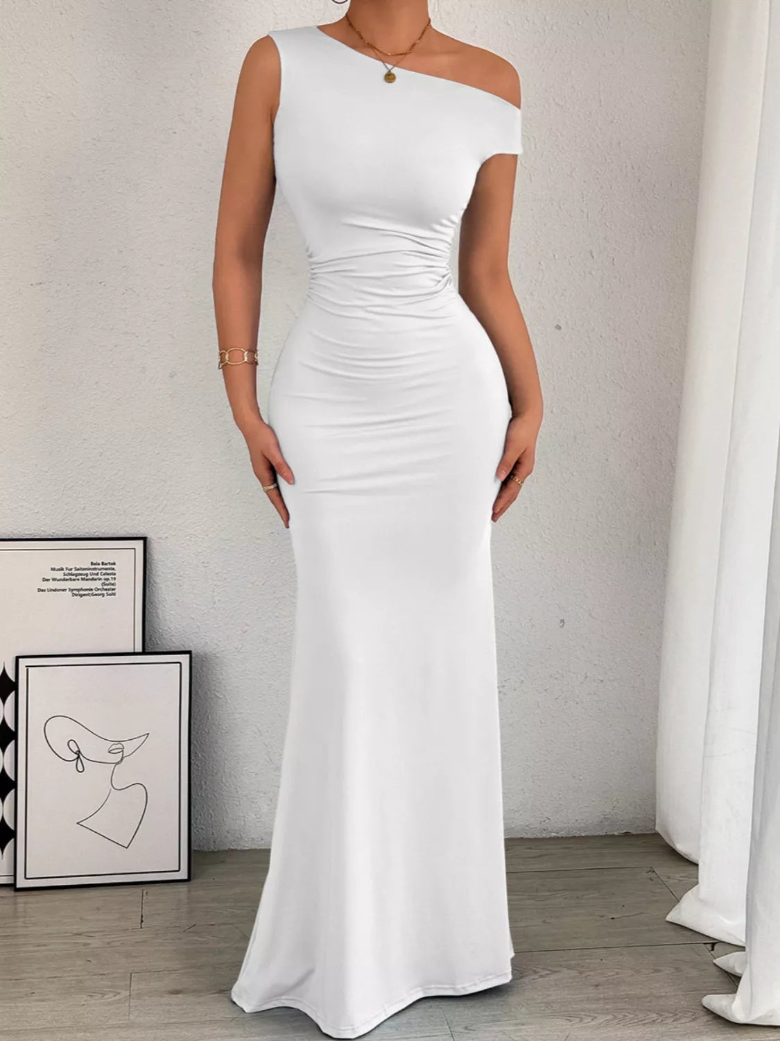 One - Shoulder Ruched Bodycon Maxi Dress - Flip Flop Dynasty