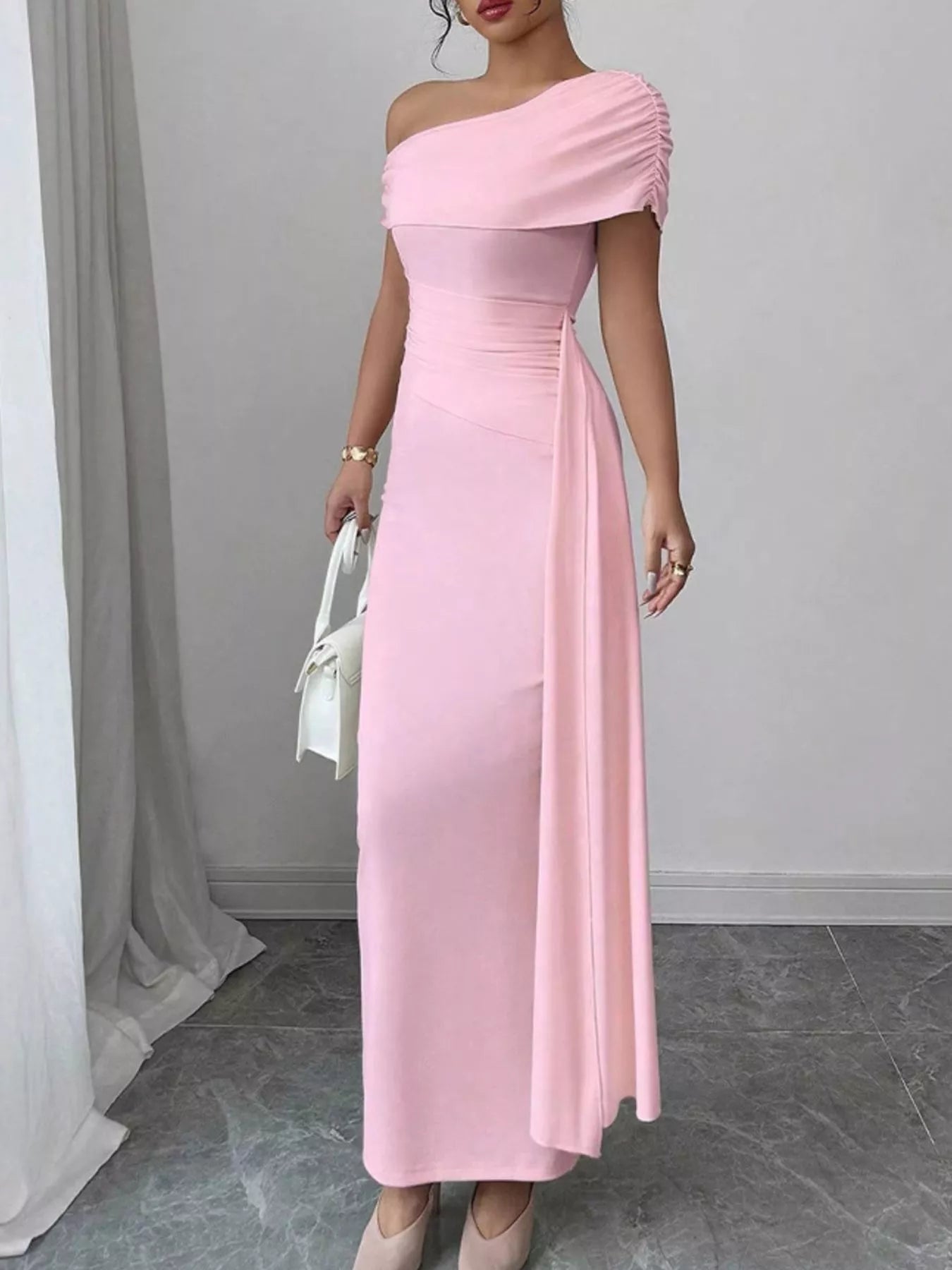 One-Shoulder Ruched Maxi Dress - Flip Flop Dynasty