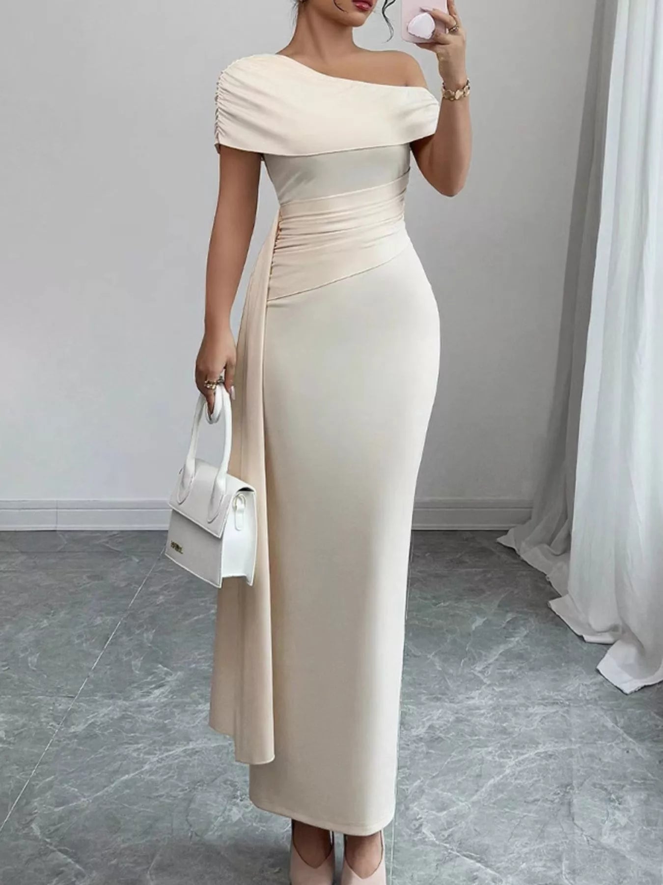 One-Shoulder Ruched Maxi Dress - Flip Flop Dynasty