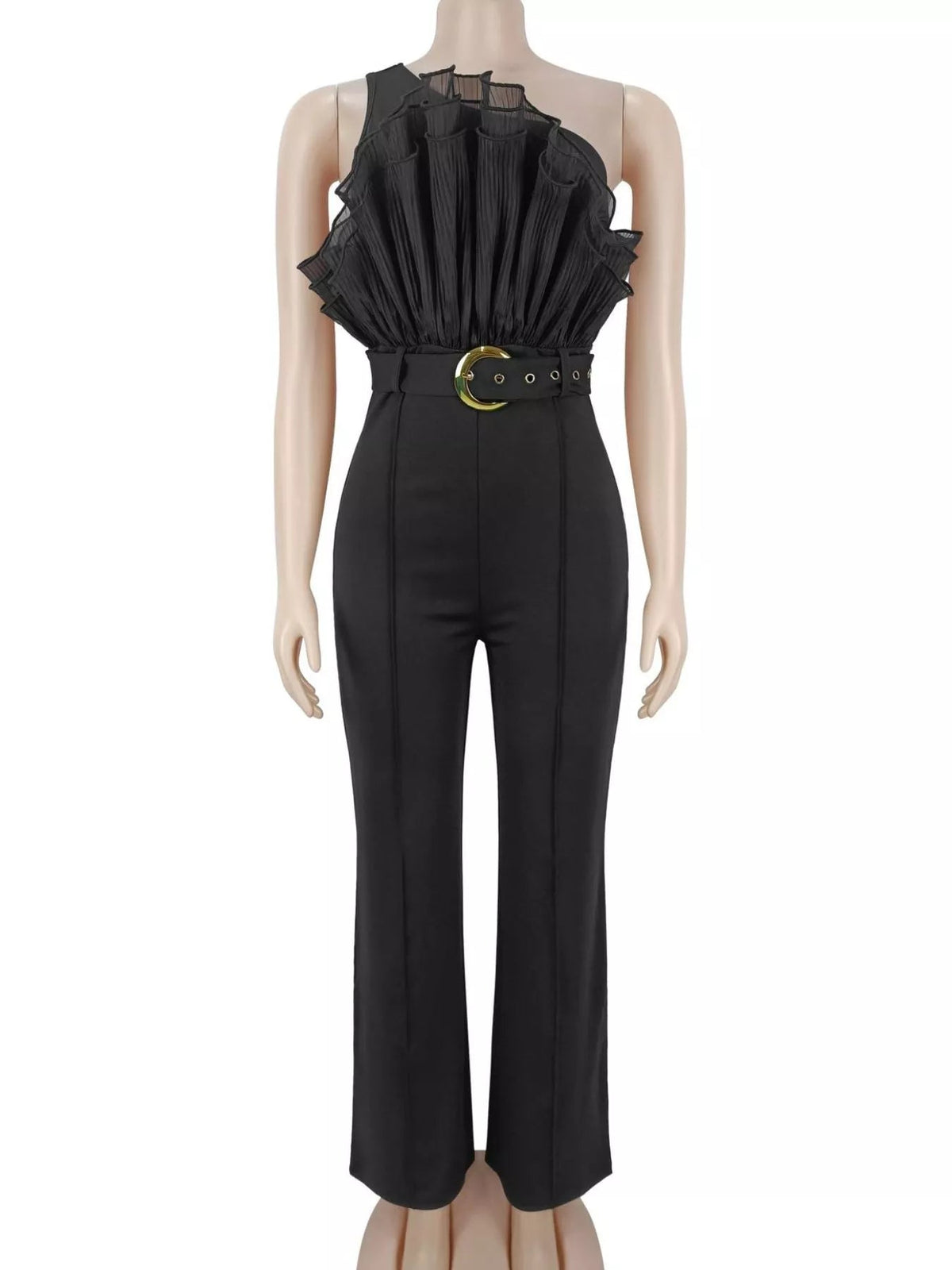 One-Shoulder Ruffled Wide-Leg Jumpsuit - Flip Flop Dynasty