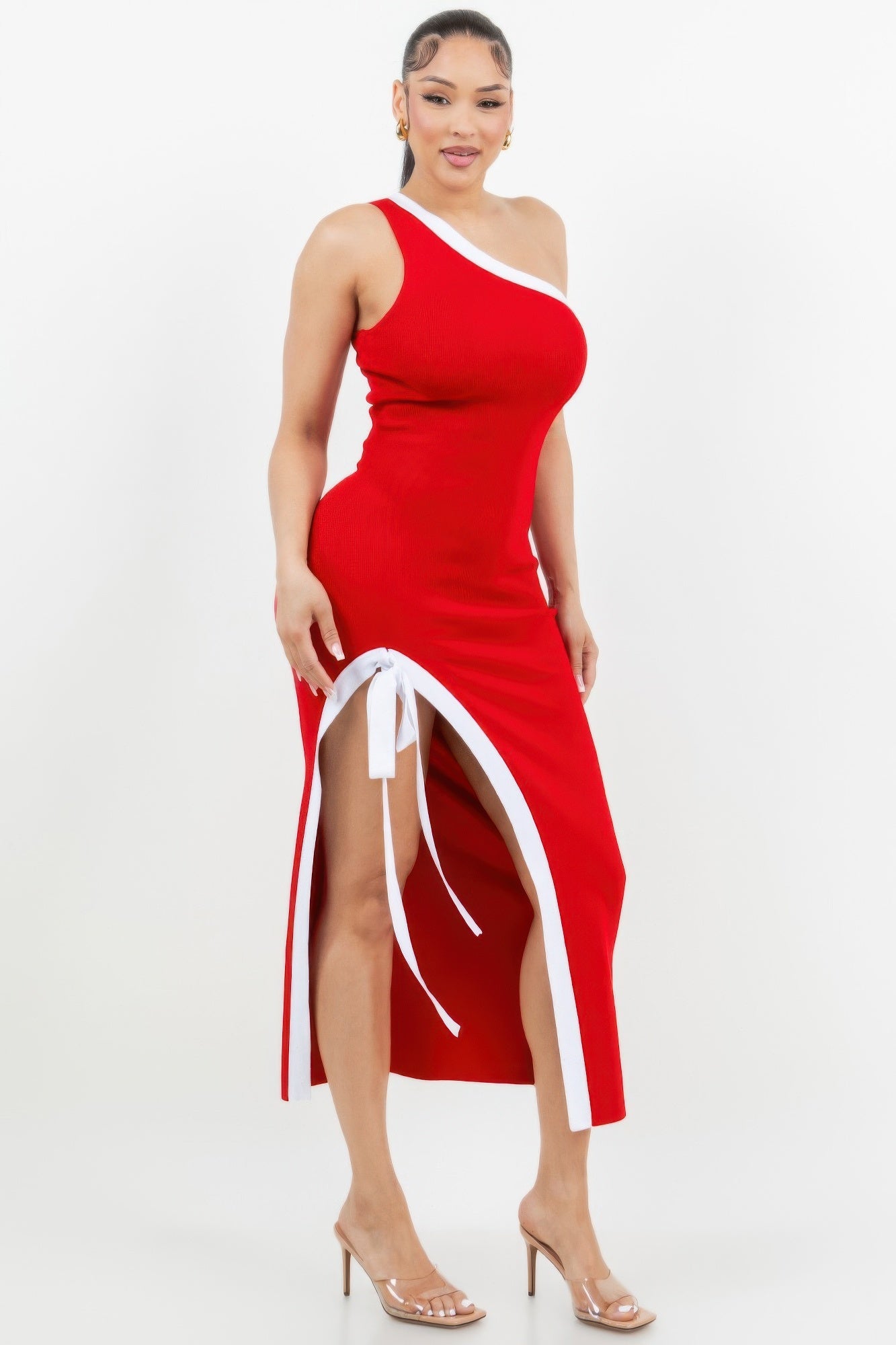 One Shoulder Side Slit Tie - up Maxi Dress - Flip Flop Dynasty