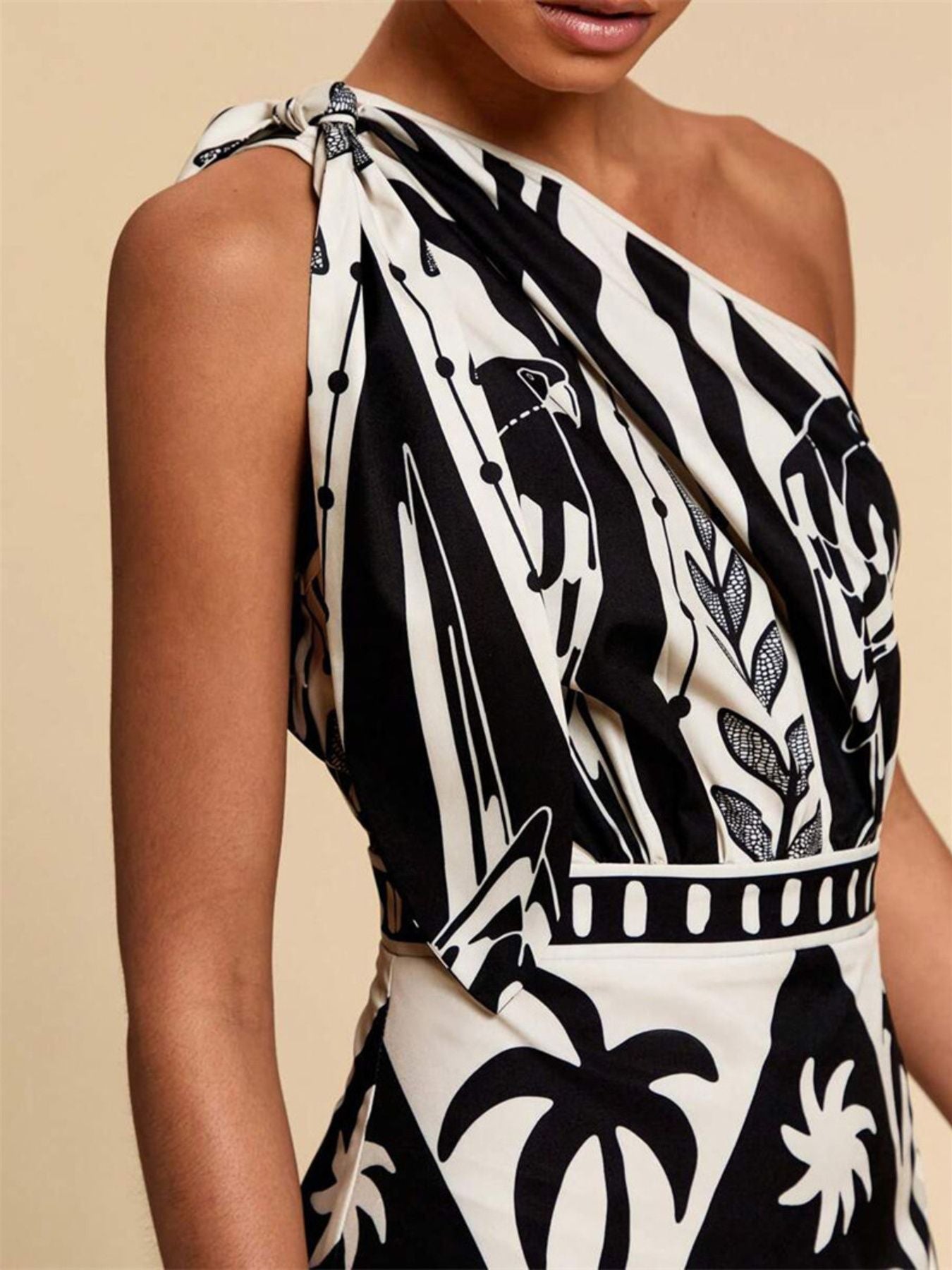 One - Shoulder Tropical Print Midi Dress - Flip Flop Dynasty