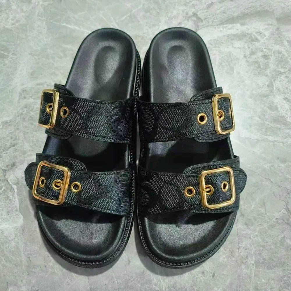 Open Toe Double Buckle Sandals - Flip Flop Dynasty