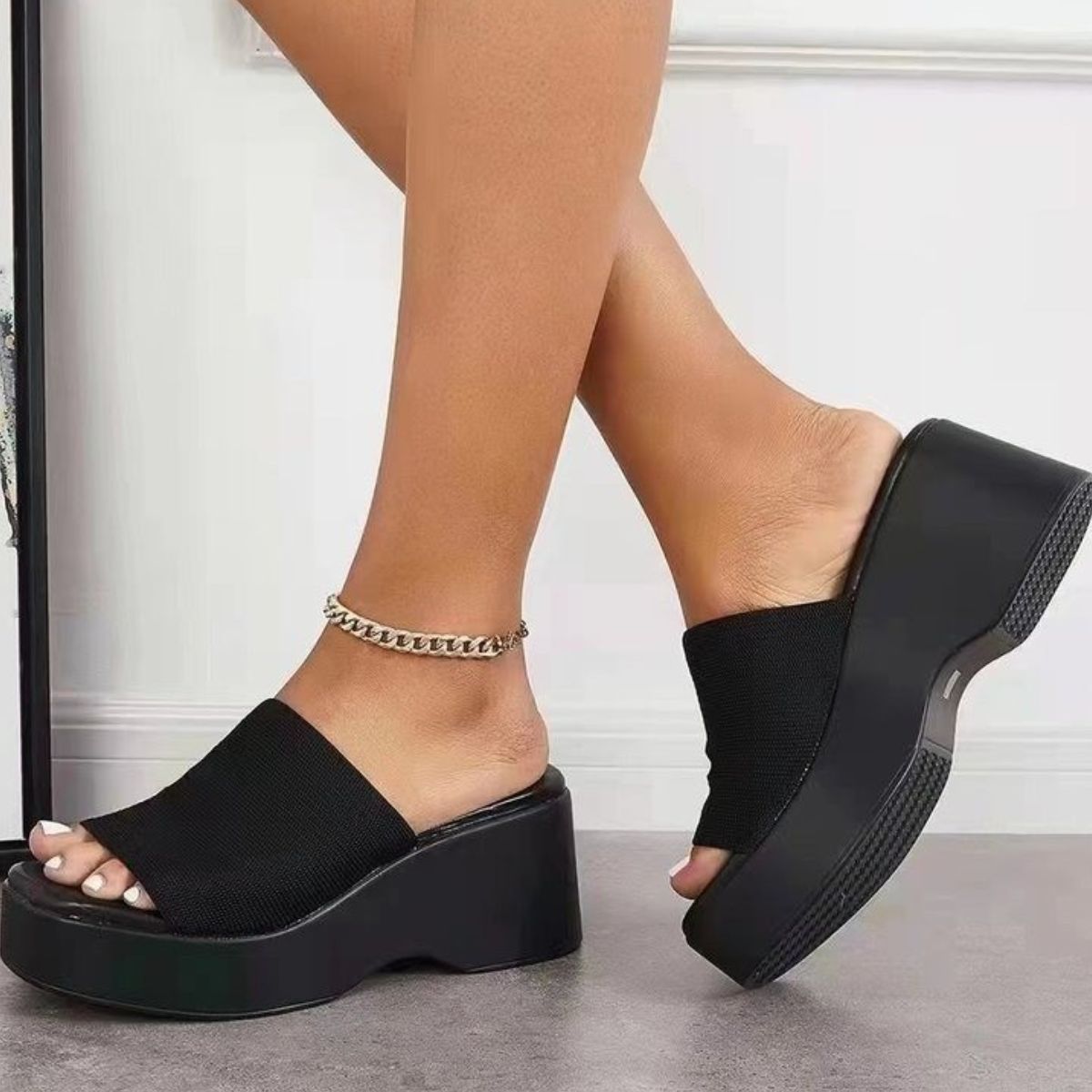 Open Toe Platform Cloth Sandals - Flip Flop Dynasty
