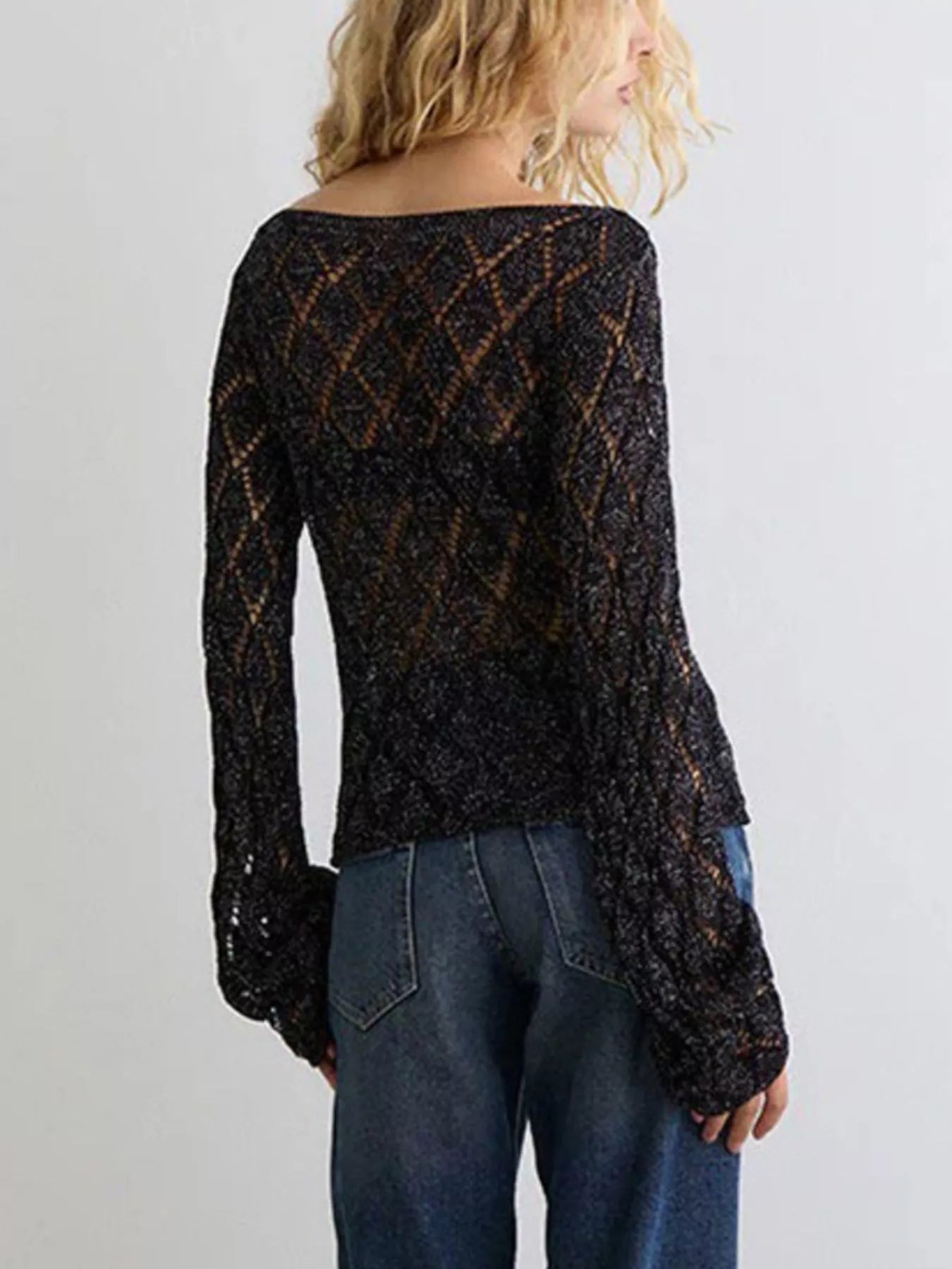 Openwork Long Sleeve Sweater - Flip Flop Dynasty