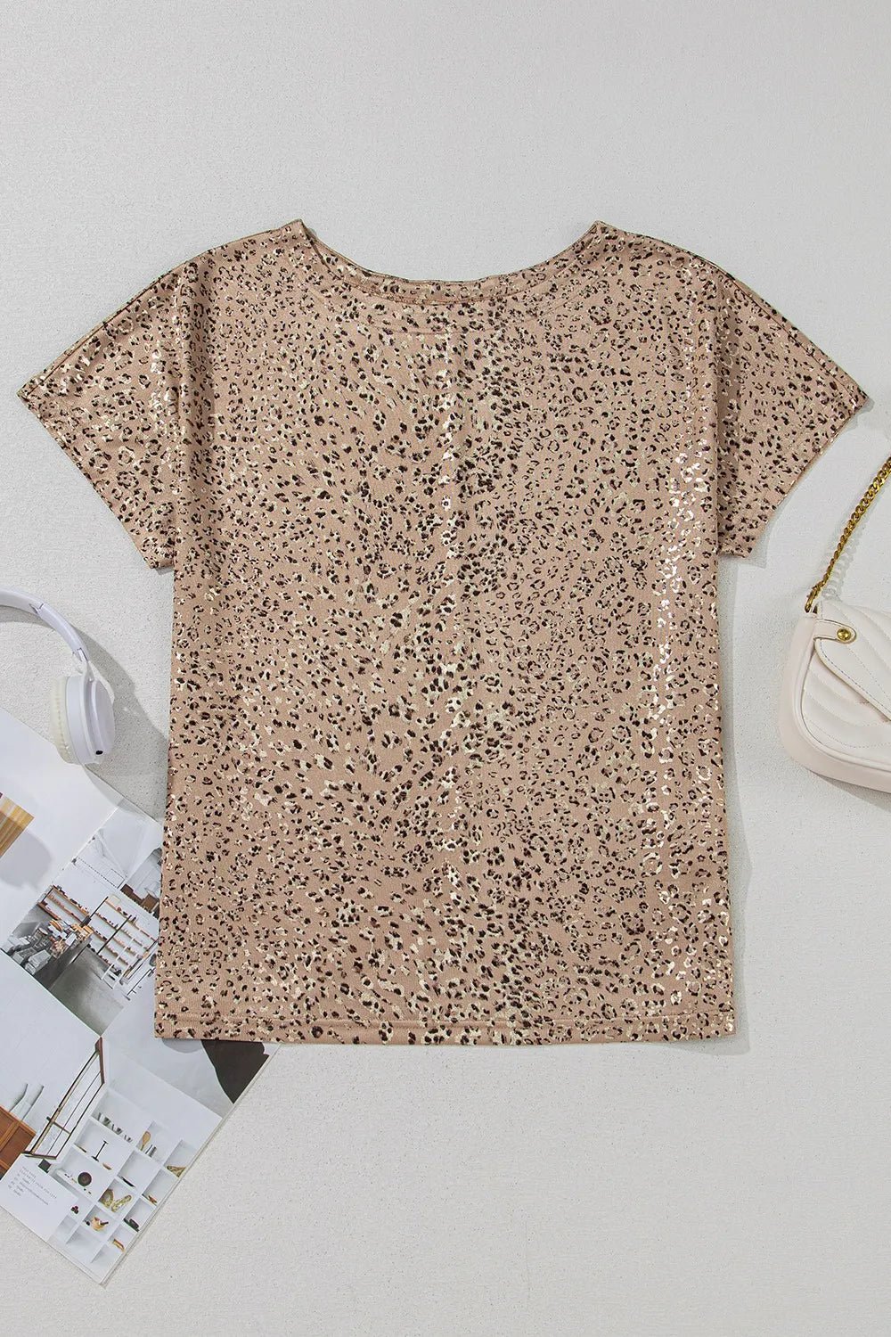 Parchment Shimmer Leopard Print Dolman Sleeve T Shirt - Flip Flop Dynasty