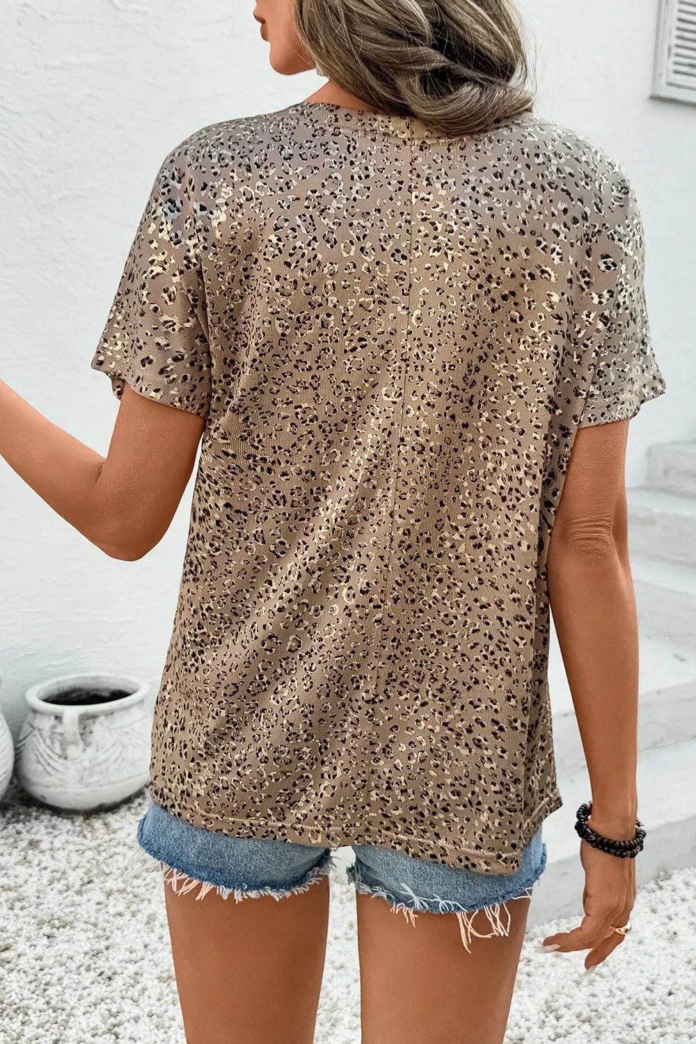 Parchment Shimmer Leopard Print Dolman Sleeve T Shirt - Flip Flop Dynasty