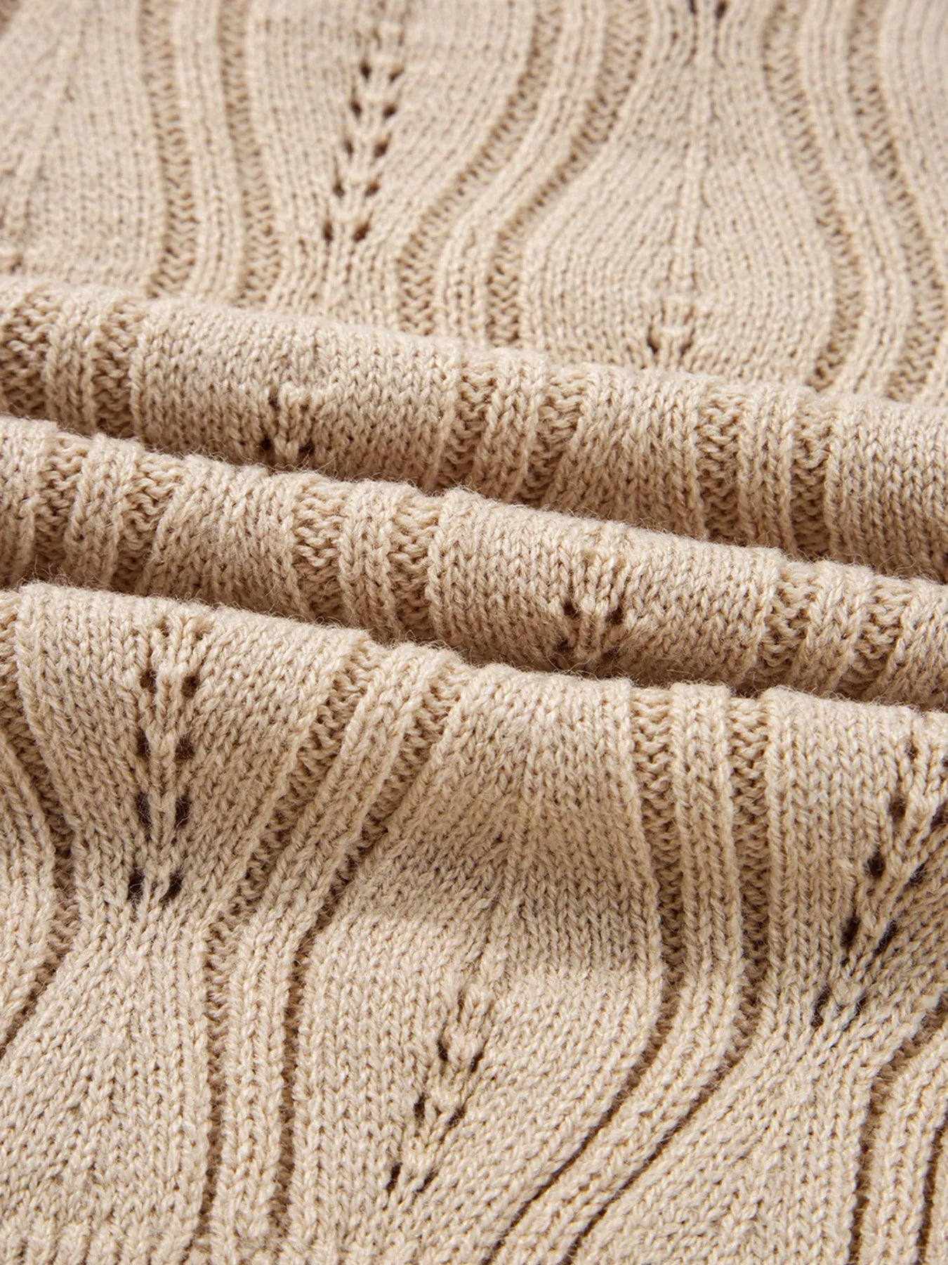 Pearl Beaded Pointelle Knit V Neck Lace Patchwork Sleeve Sweater - Flip Flop Dynasty