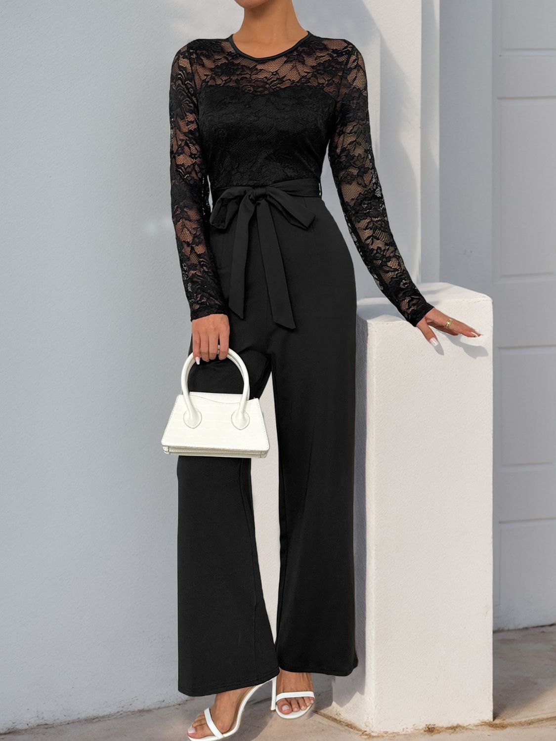 Perfee Lace Round Neck Long Sleeve Jumpsuit - Flip Flop Dynasty