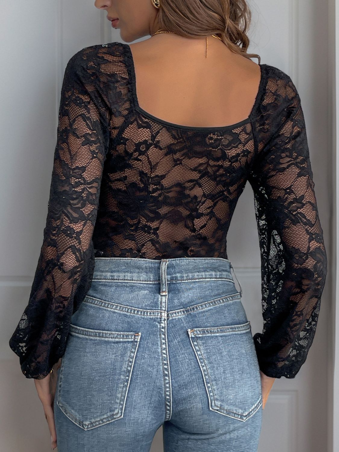 Perfee Lace V - Neck Long Sleeve Bodysuit - Flip Flop Dynasty