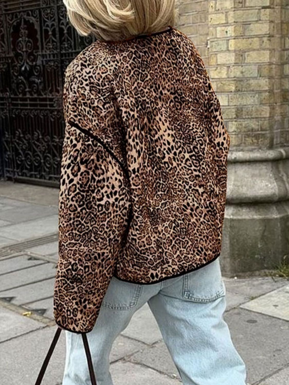 Perfee Leopard Open Front Long Sleeve Jacket - Flip Flop Dynasty