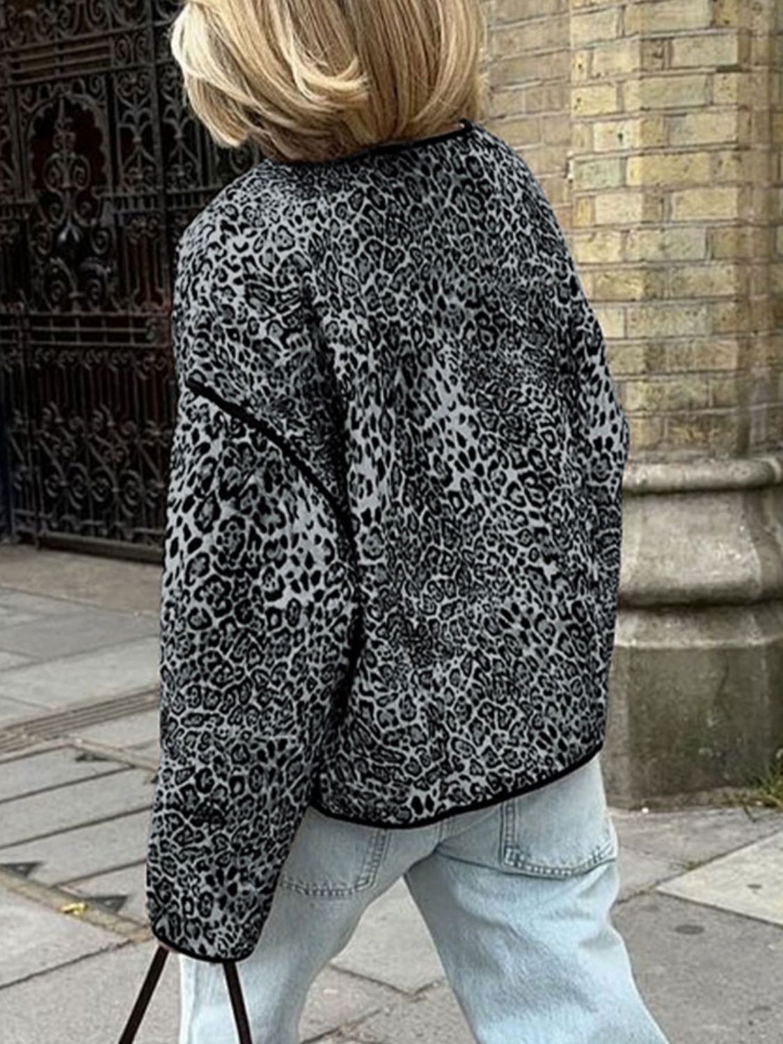Perfee Leopard Open Front Long Sleeve Jacket - Flip Flop Dynasty