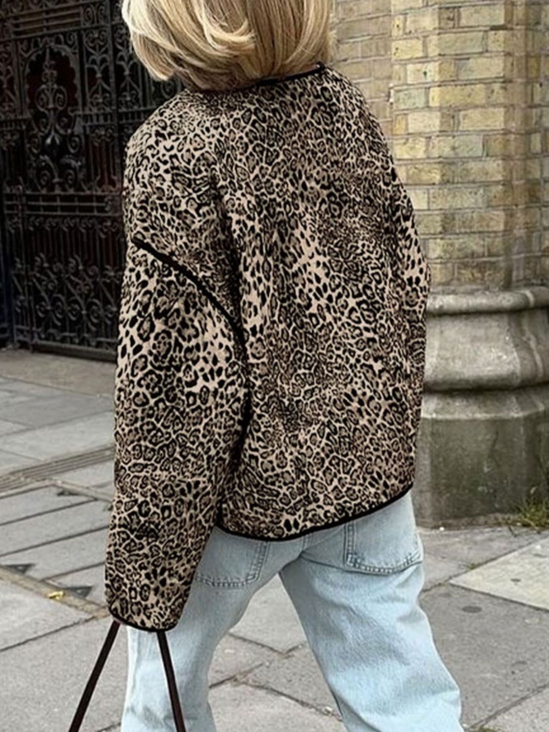 Perfee Leopard Open Front Long Sleeve Jacket - Flip Flop Dynasty