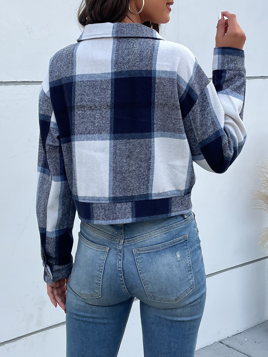 Perfee Plaid Button Up Drop Shoulder Cropped Jacket - Flip Flop Dynasty