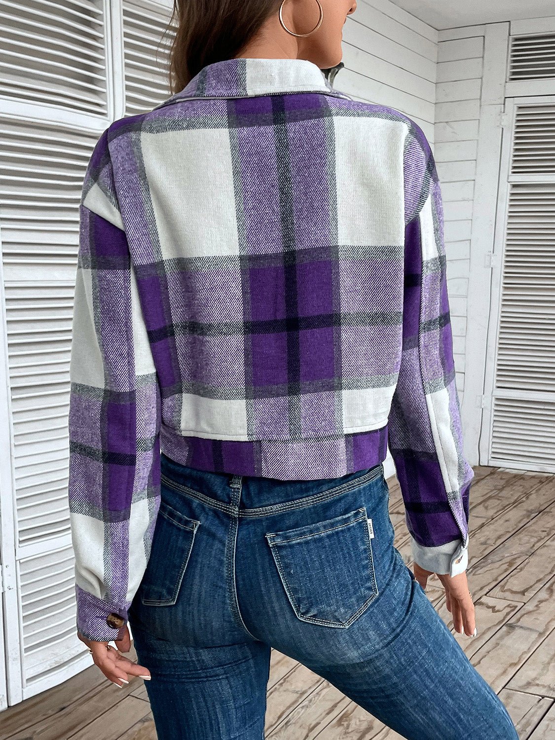 Perfee Plaid Button Up Drop Shoulder Cropped Jacket - Flip Flop Dynasty