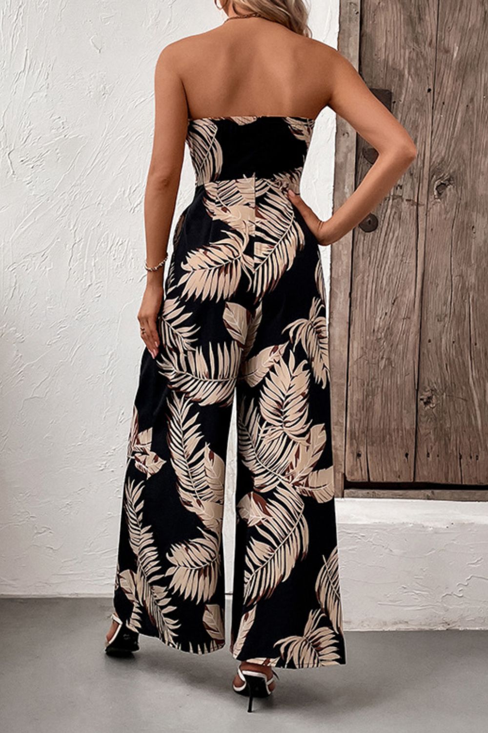 Perfee Printed Strapless Wide Leg Jumpsuit with Pockets - Flip Flop Dynasty
