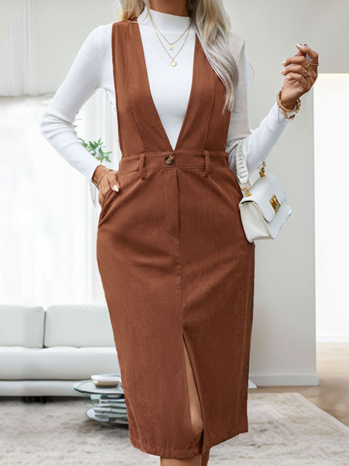 Perfee Slit Overall Dress with Pockets - Flip Flop Dynasty