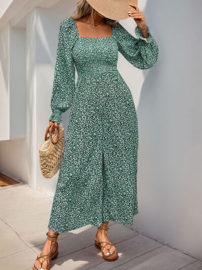Perfee Smocked Printed Long Sleeve Wide Leg Jumpsuit - Flip Flop Dynasty